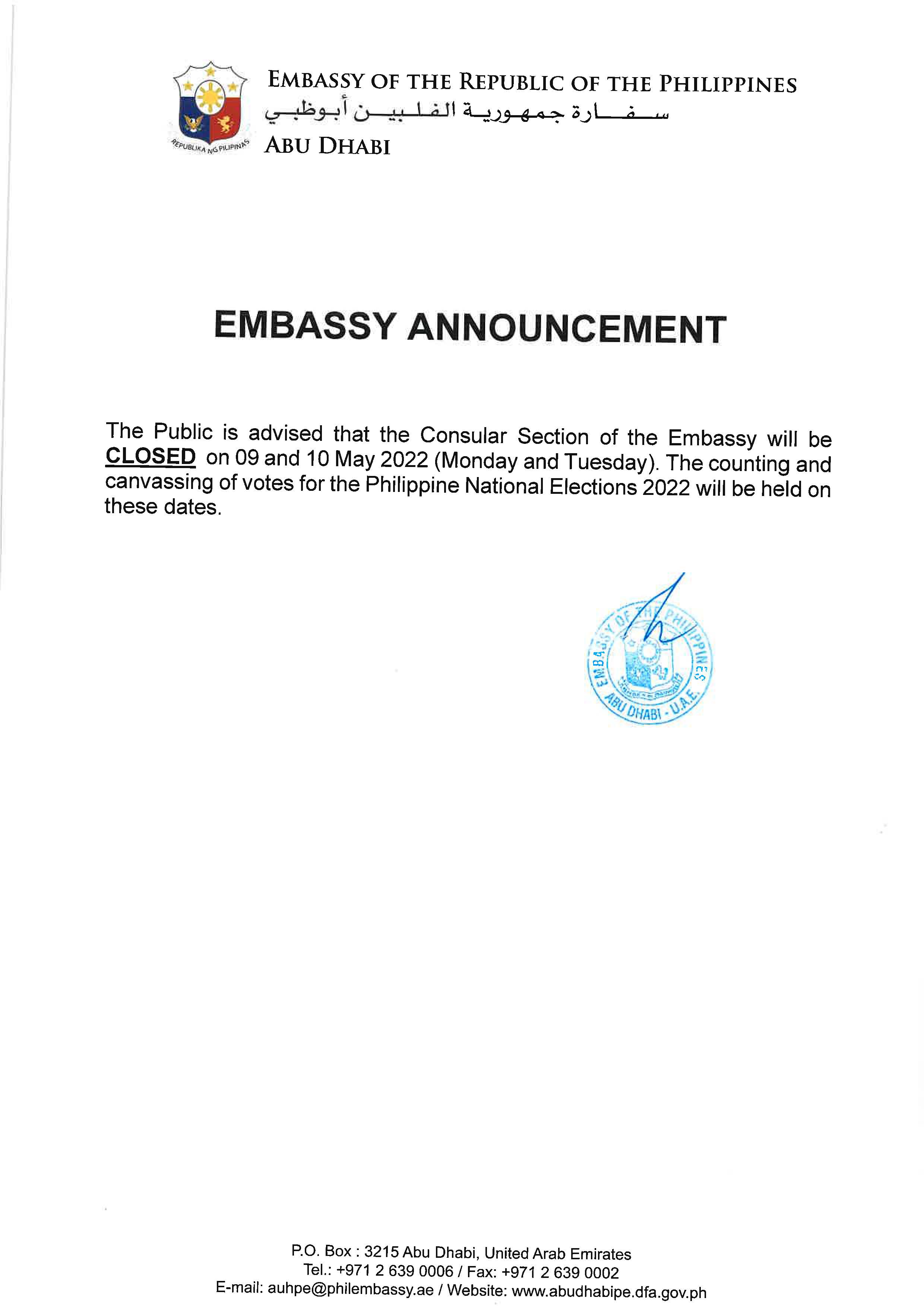 Embassy temp close 9 10May2022