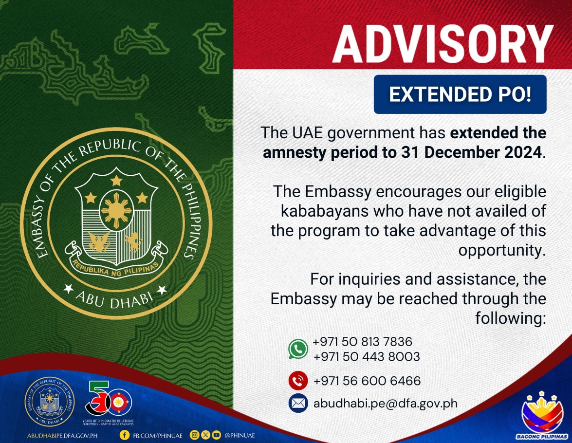 Extended po ang UAE Amnesty Program hanggang 31 December 2024.