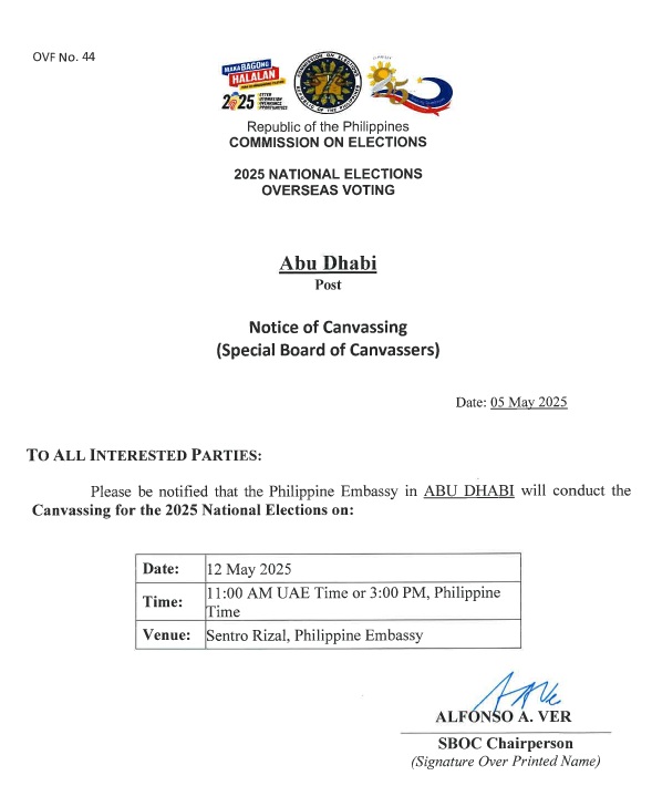 Overseas Voting Notice of Canvassing
