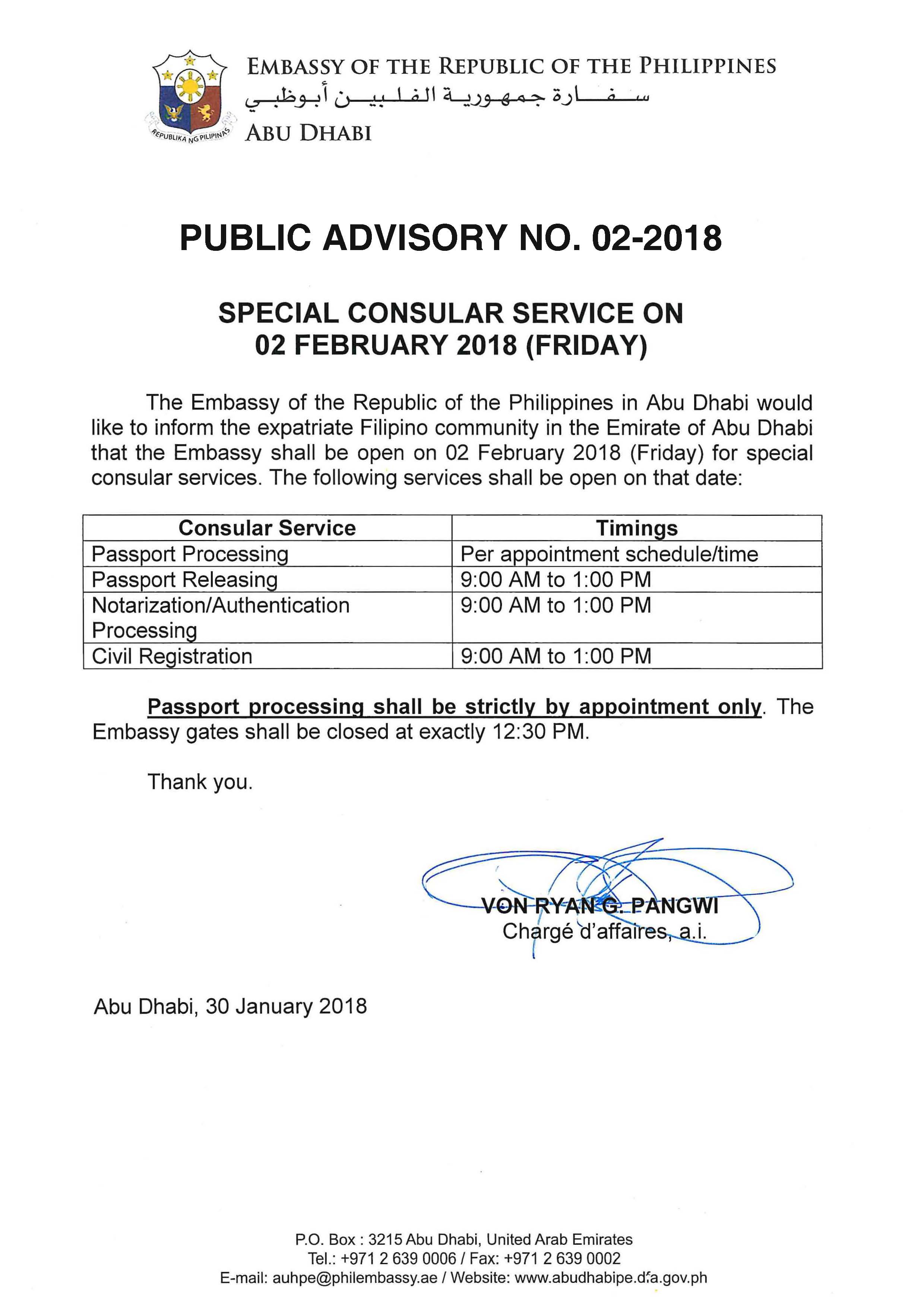 Public Advisory No. 02 2018