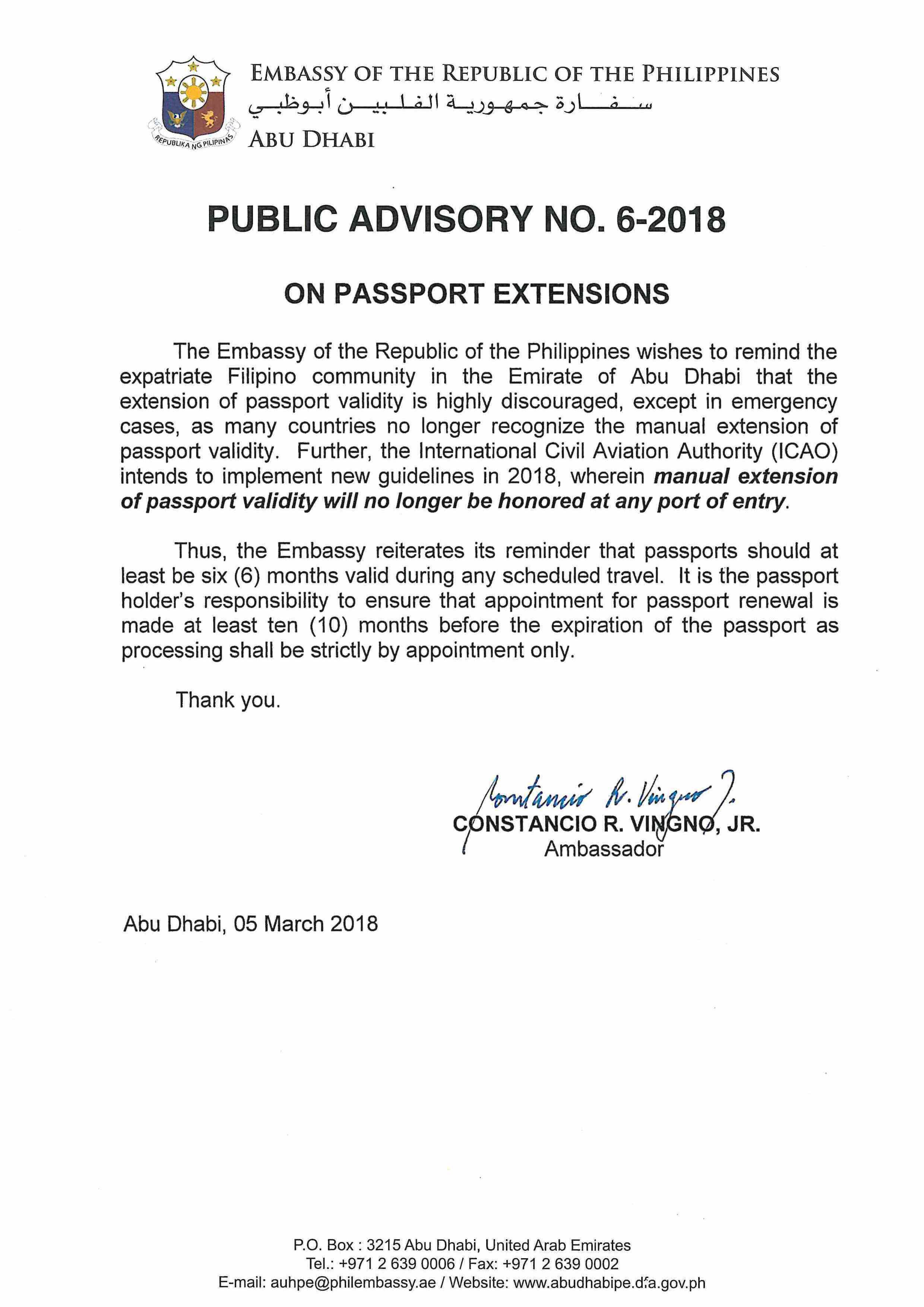 Public Advisory No. 06 2018 On Passport Extensions