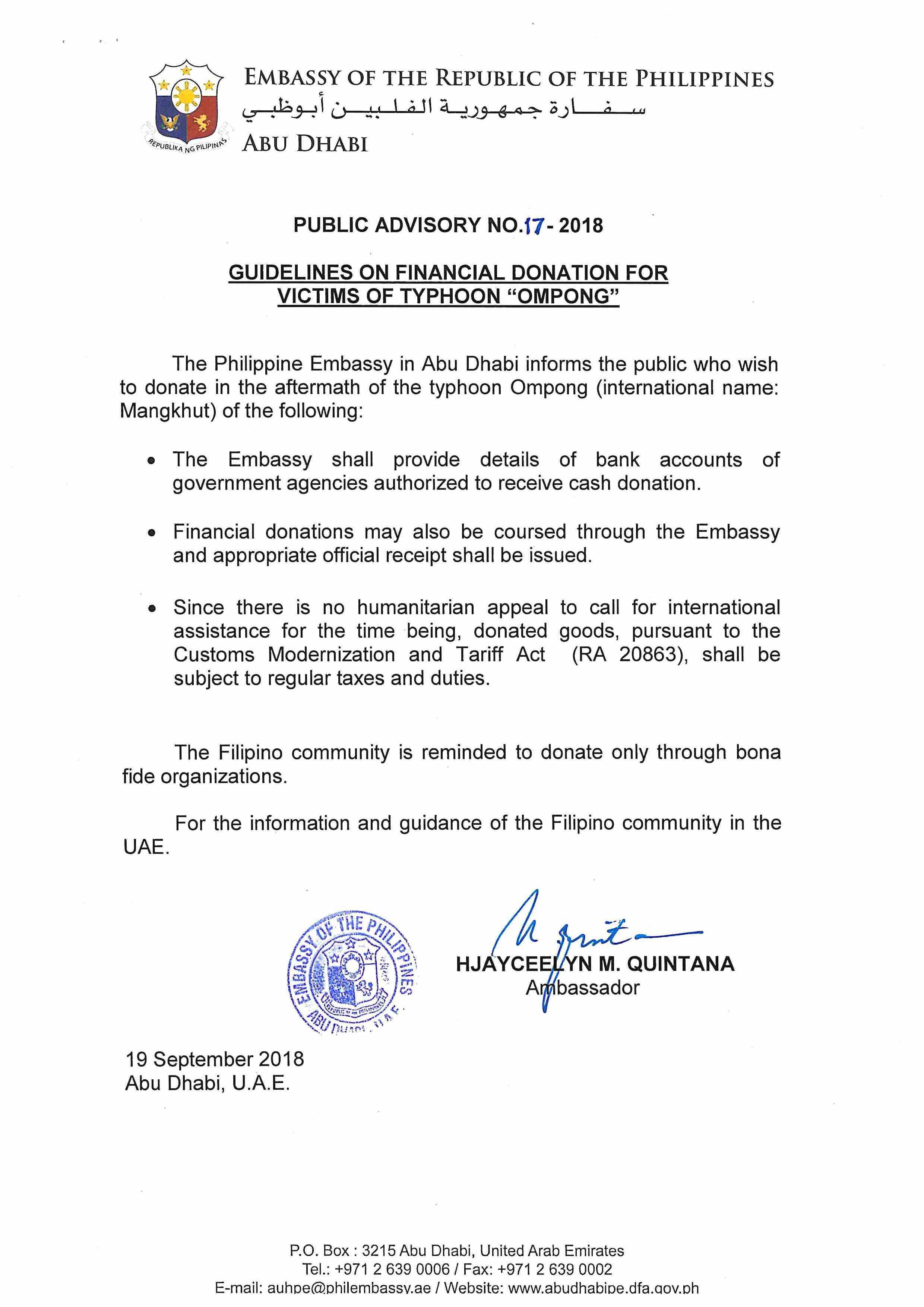 Public Advisory No. 17 2018