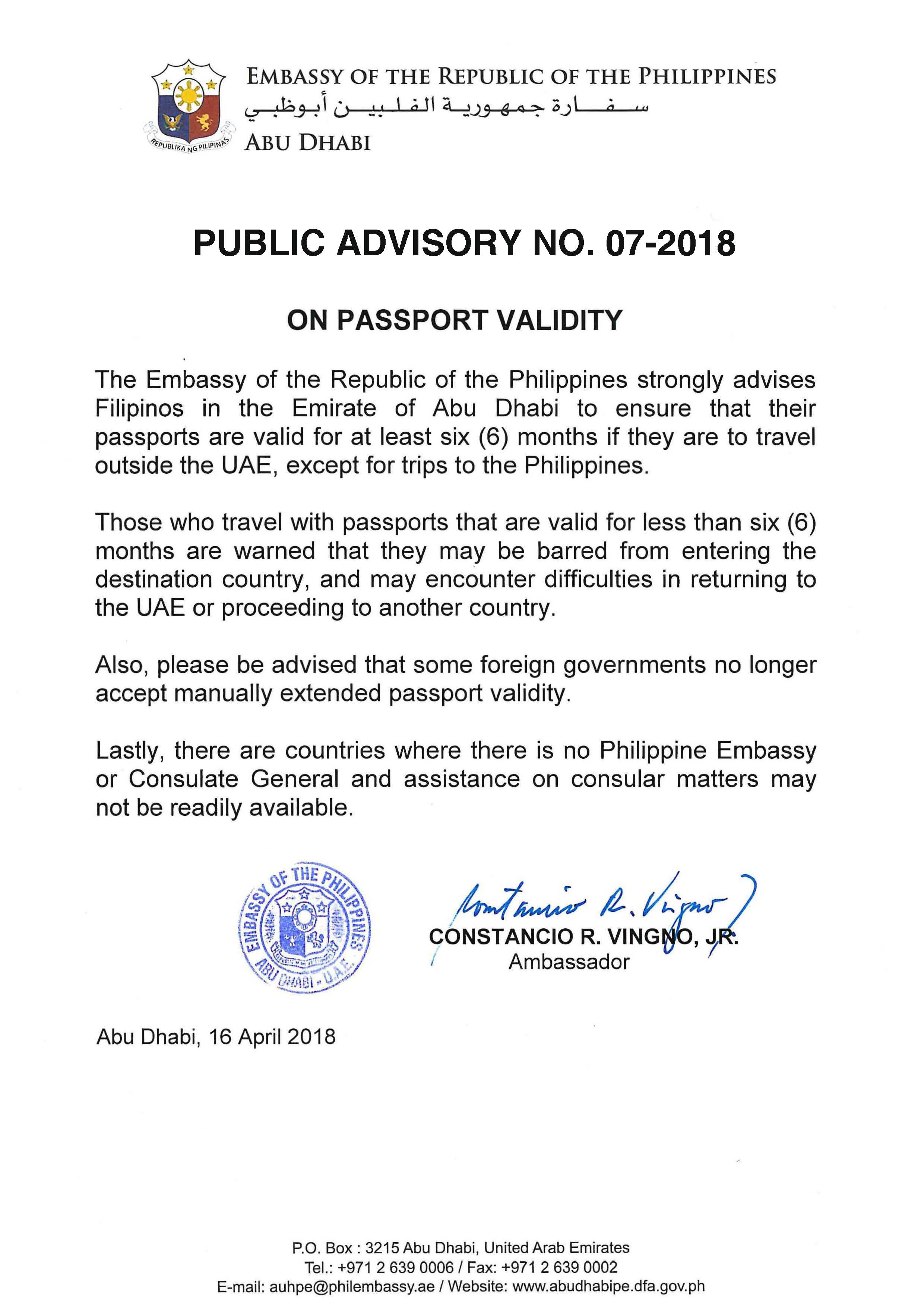 Public Advisory on Passport Validity Page 1