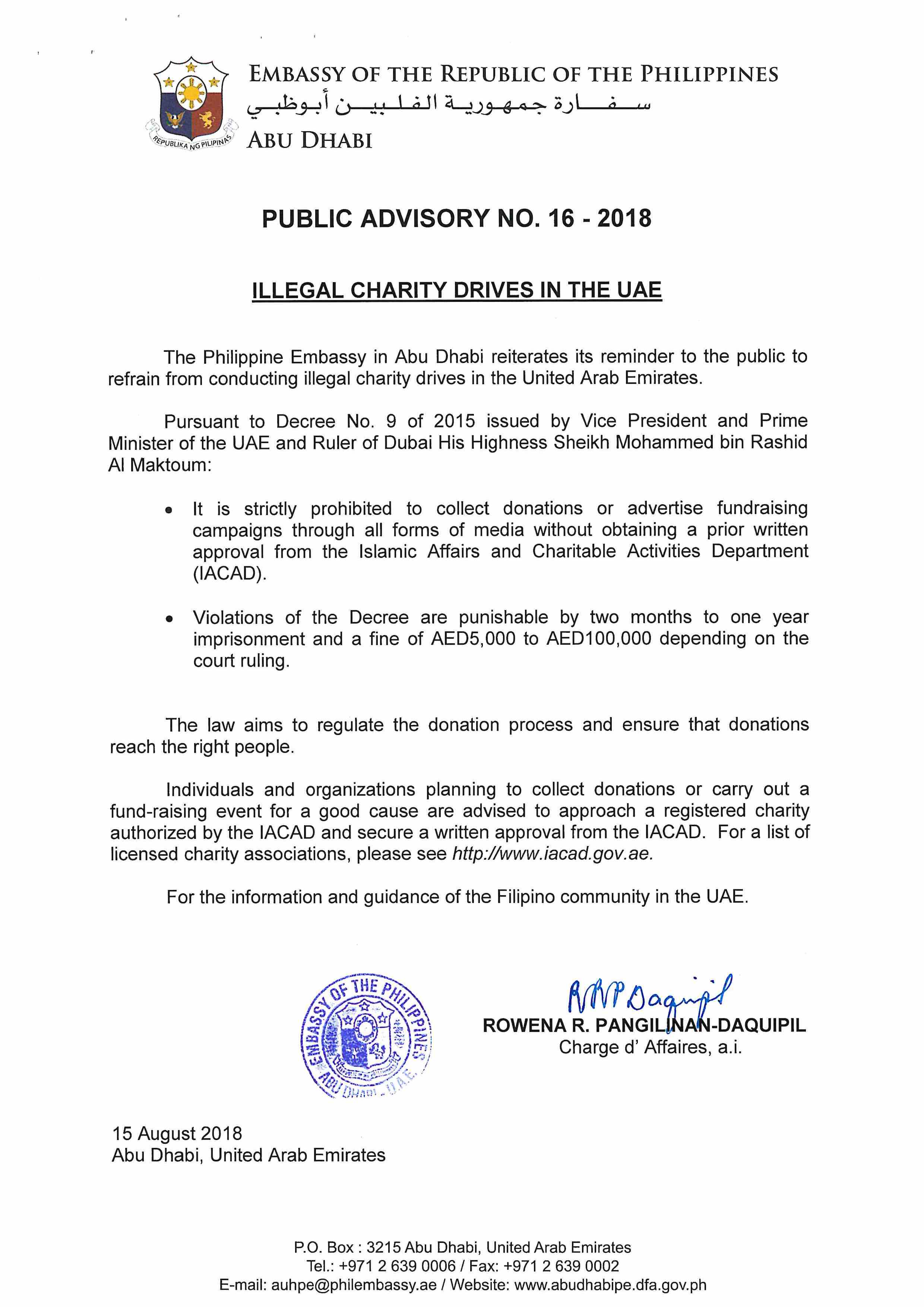 PUBLIC ADVISORY NO. 16 2018