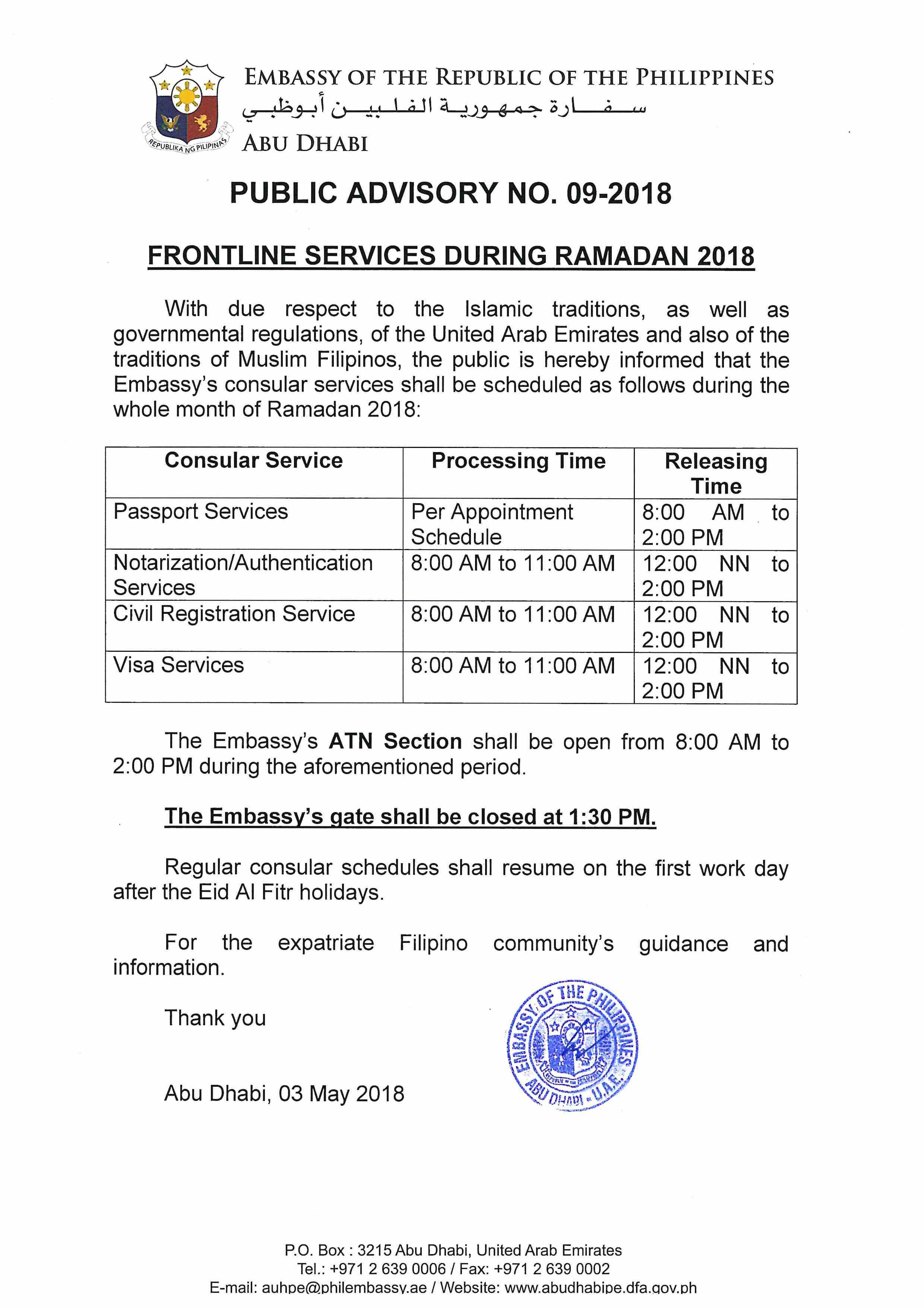 Public Advisory No. 09 2018 Page 1