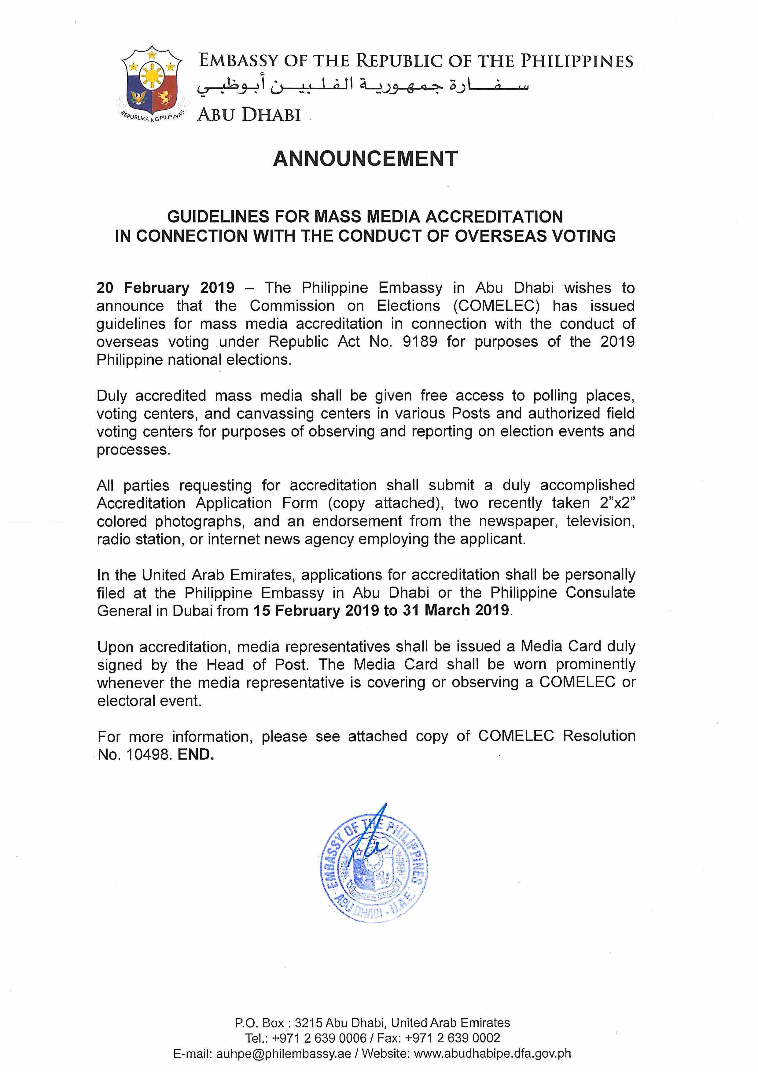 Announcement re Guidelines for Mass Media Accreditation for OVS Page 1