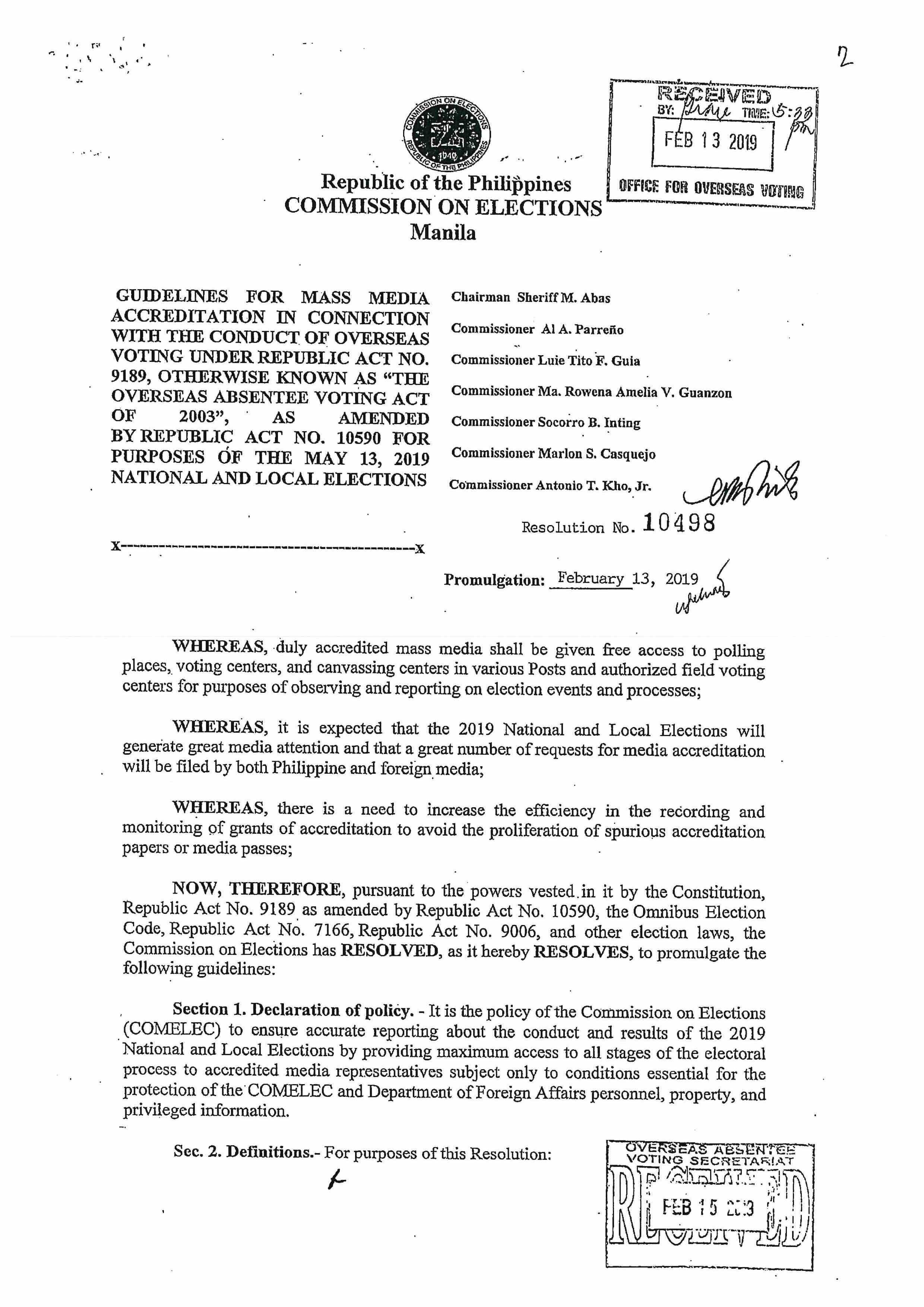 Announcement re Guidelines for Mass Media Accreditation for OVS Page 2