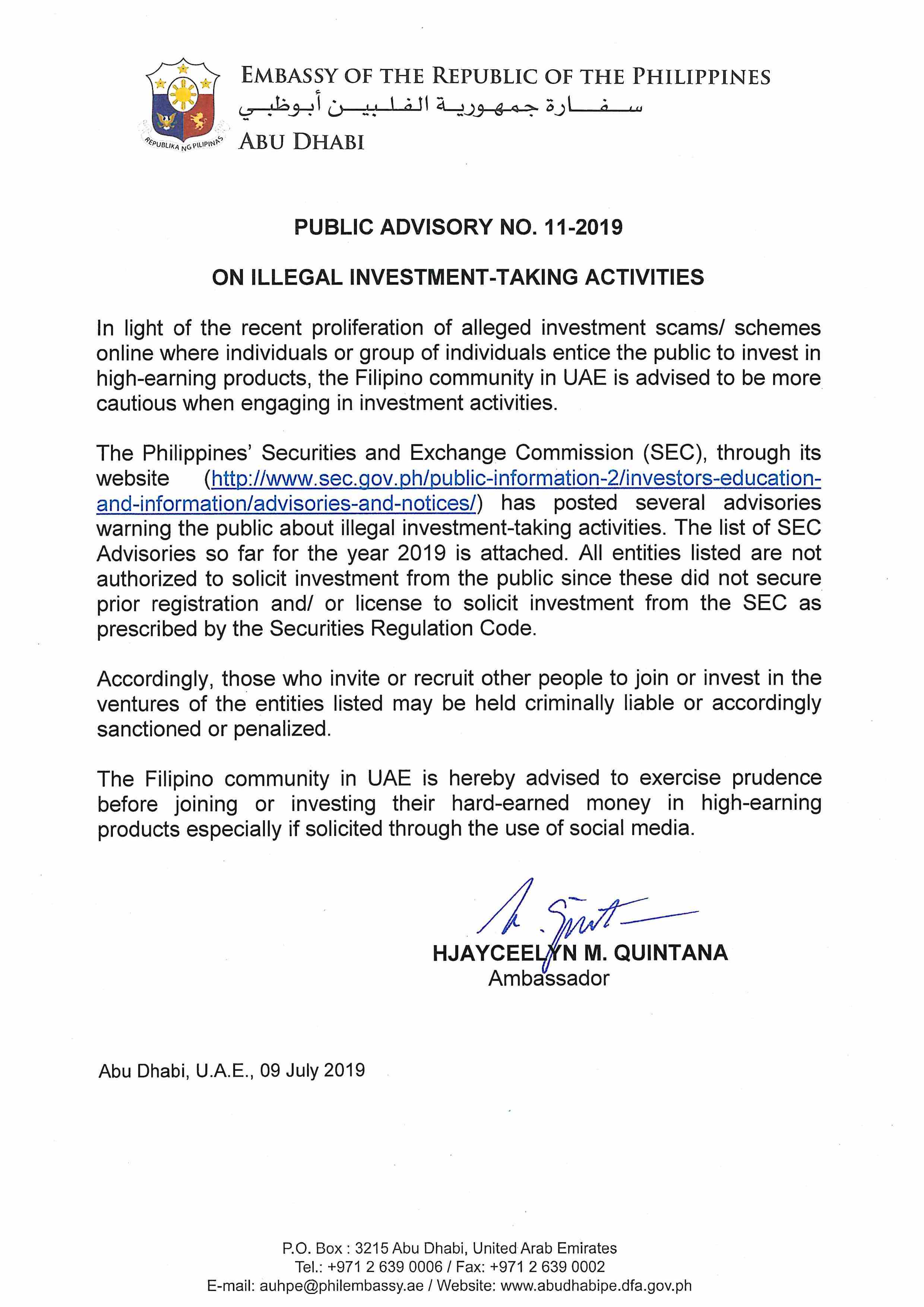 Public Advisory No. 11 2019 Page 1