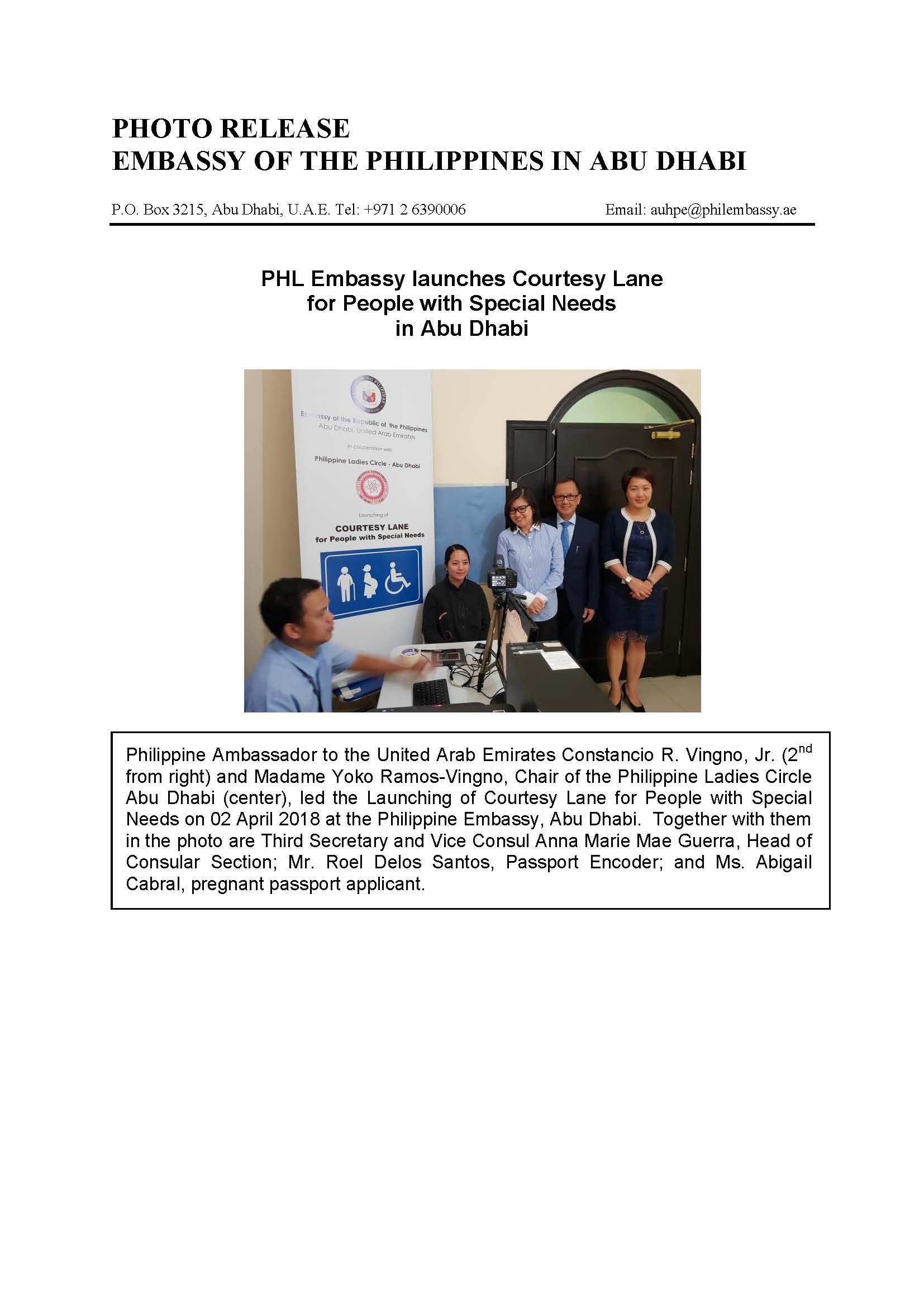 Photo Release PHL Embassy launches Courtesy Lane for People with Special Needs 180402