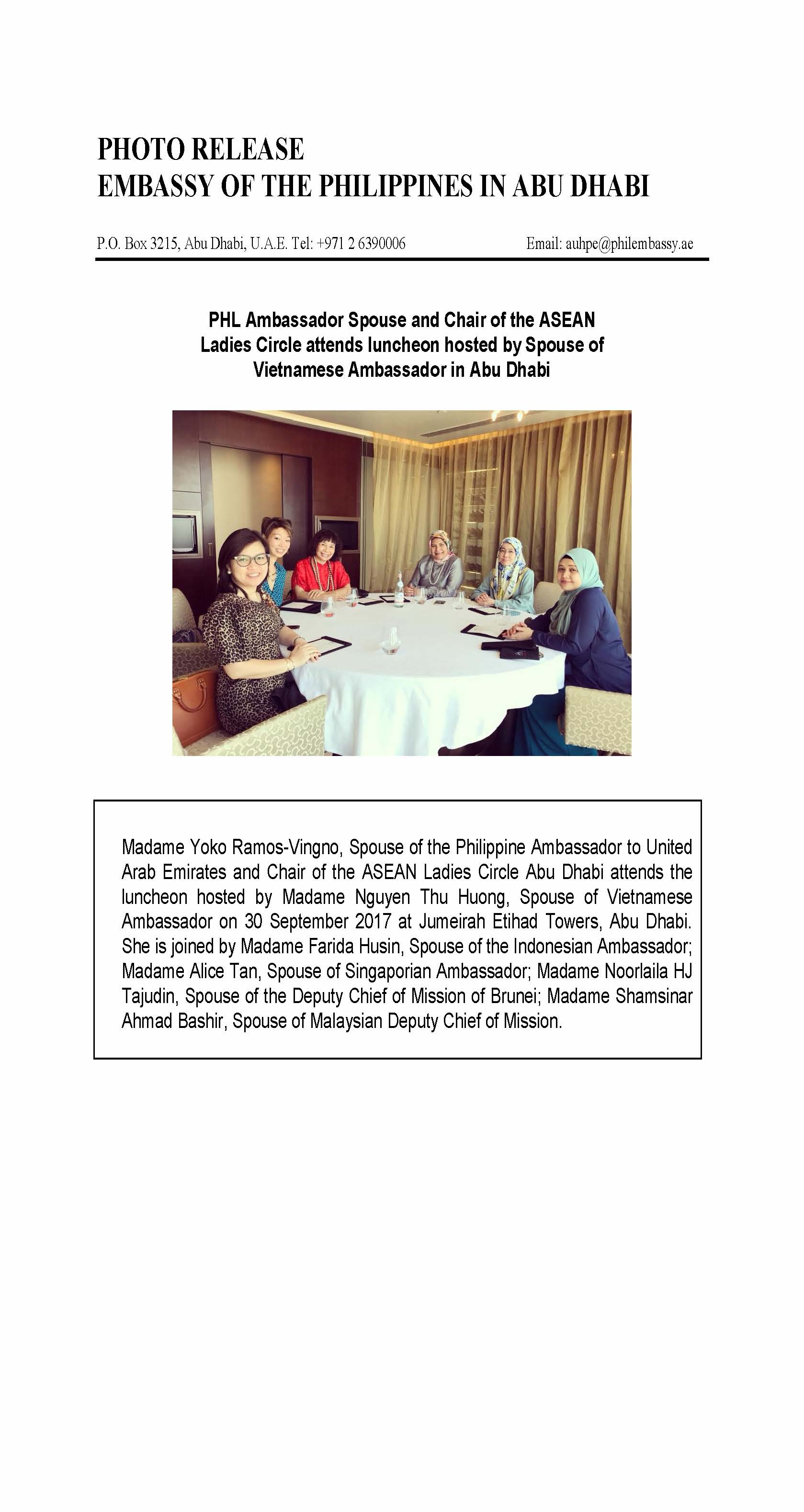 Photo Release ASEAN Luncheon hosted by Vietnamese Ambassador spouse