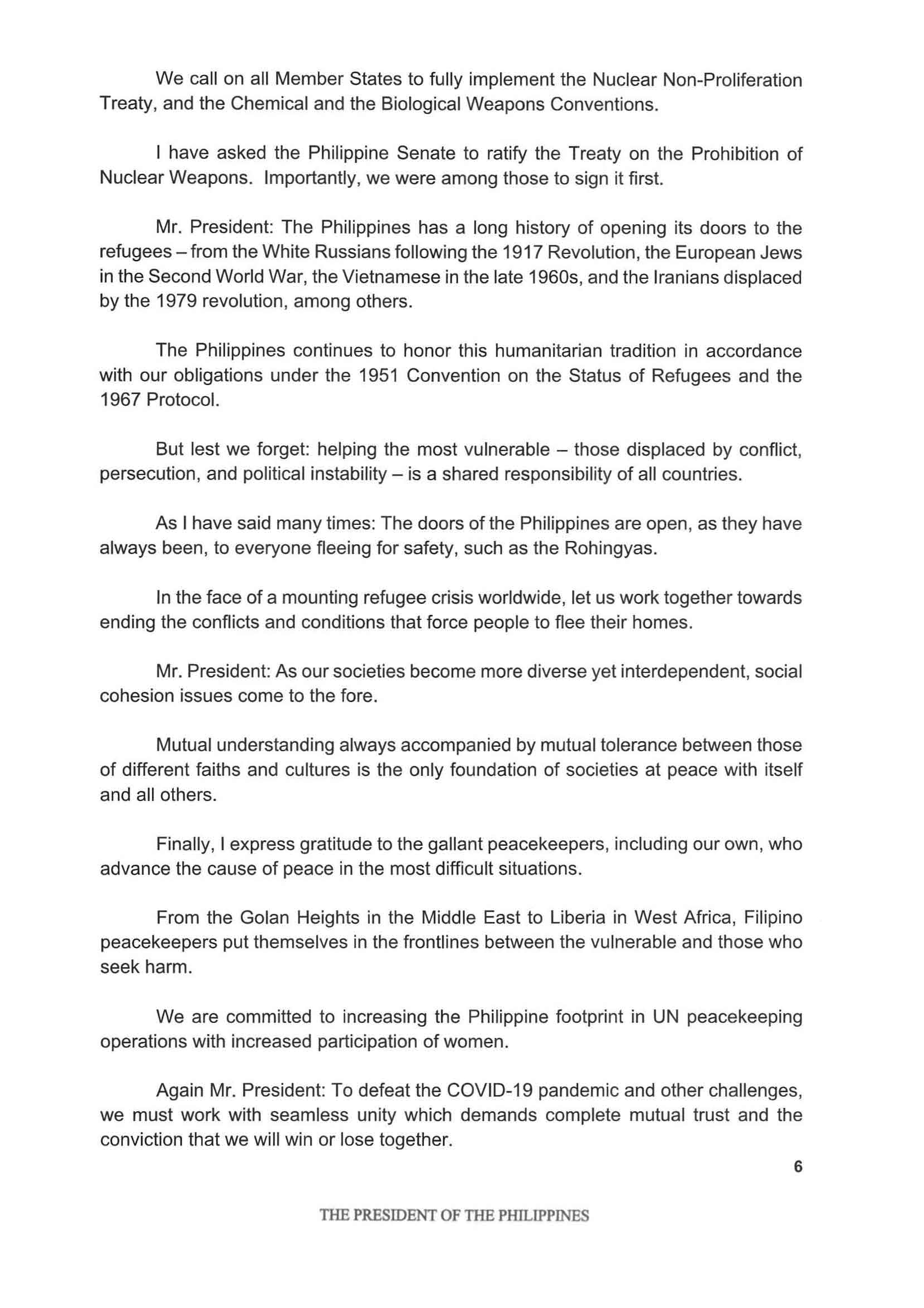 Philippine Statement at the 75th Session of the UN General Assembly Page 6
