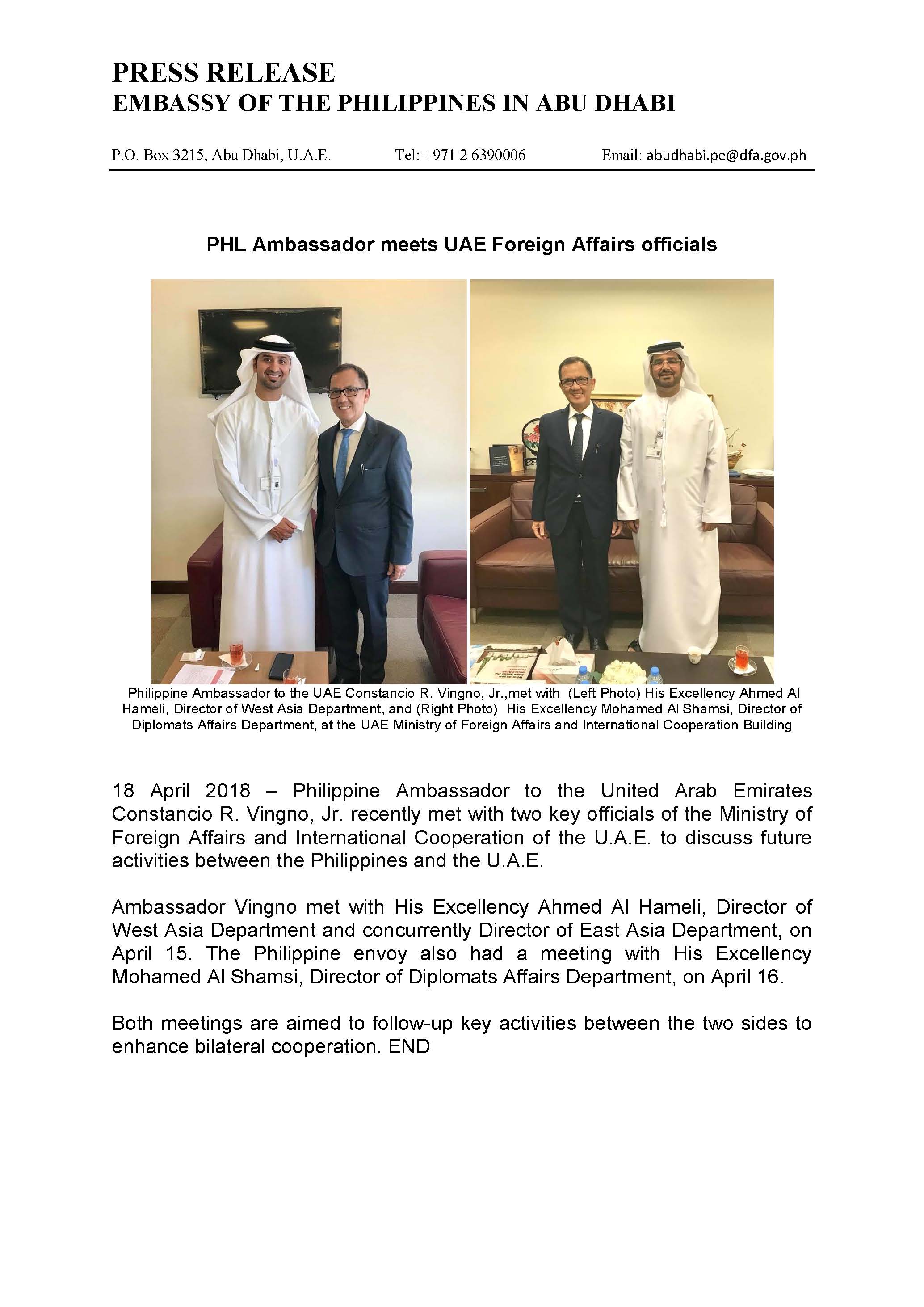 PHL Ambassador meets UAE Foreign Affairs Officials