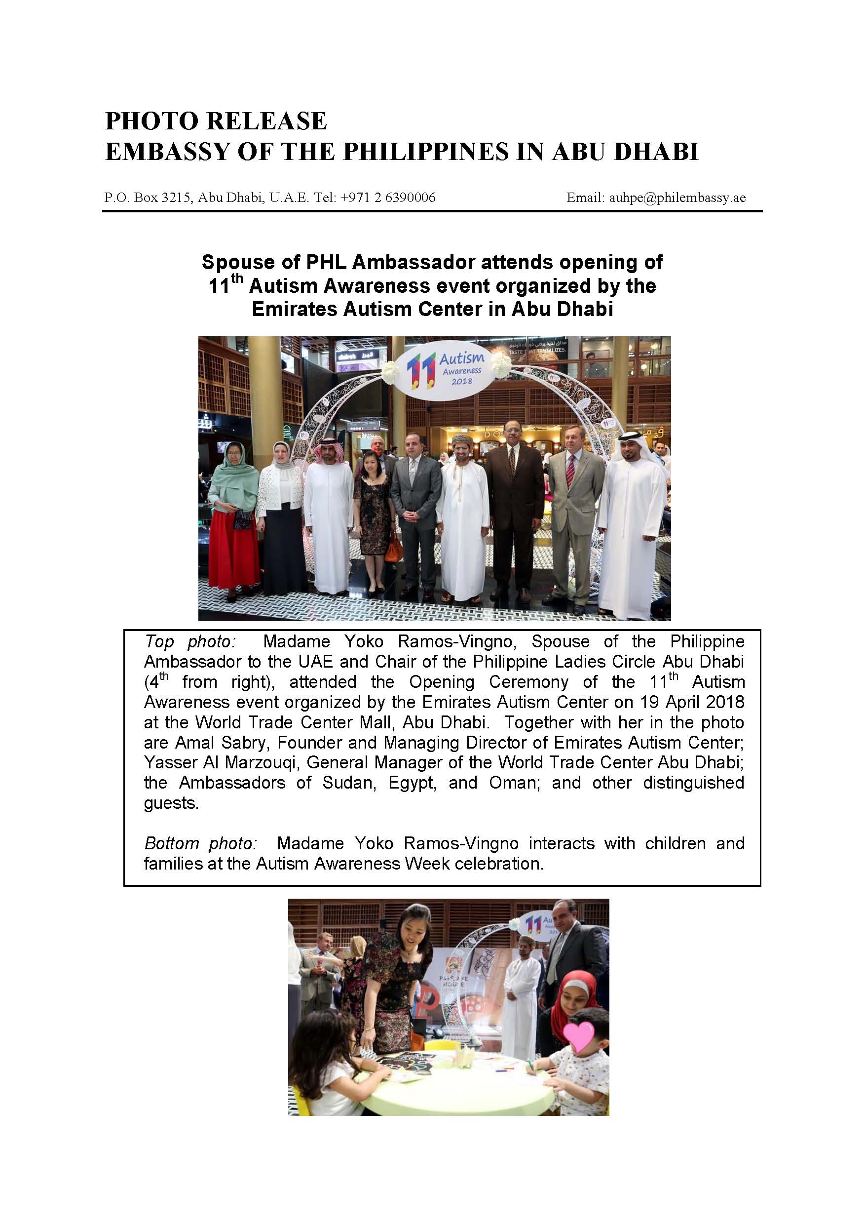 Photo Release 11th Autism Awareness Opening Ceremony at WTC 180419