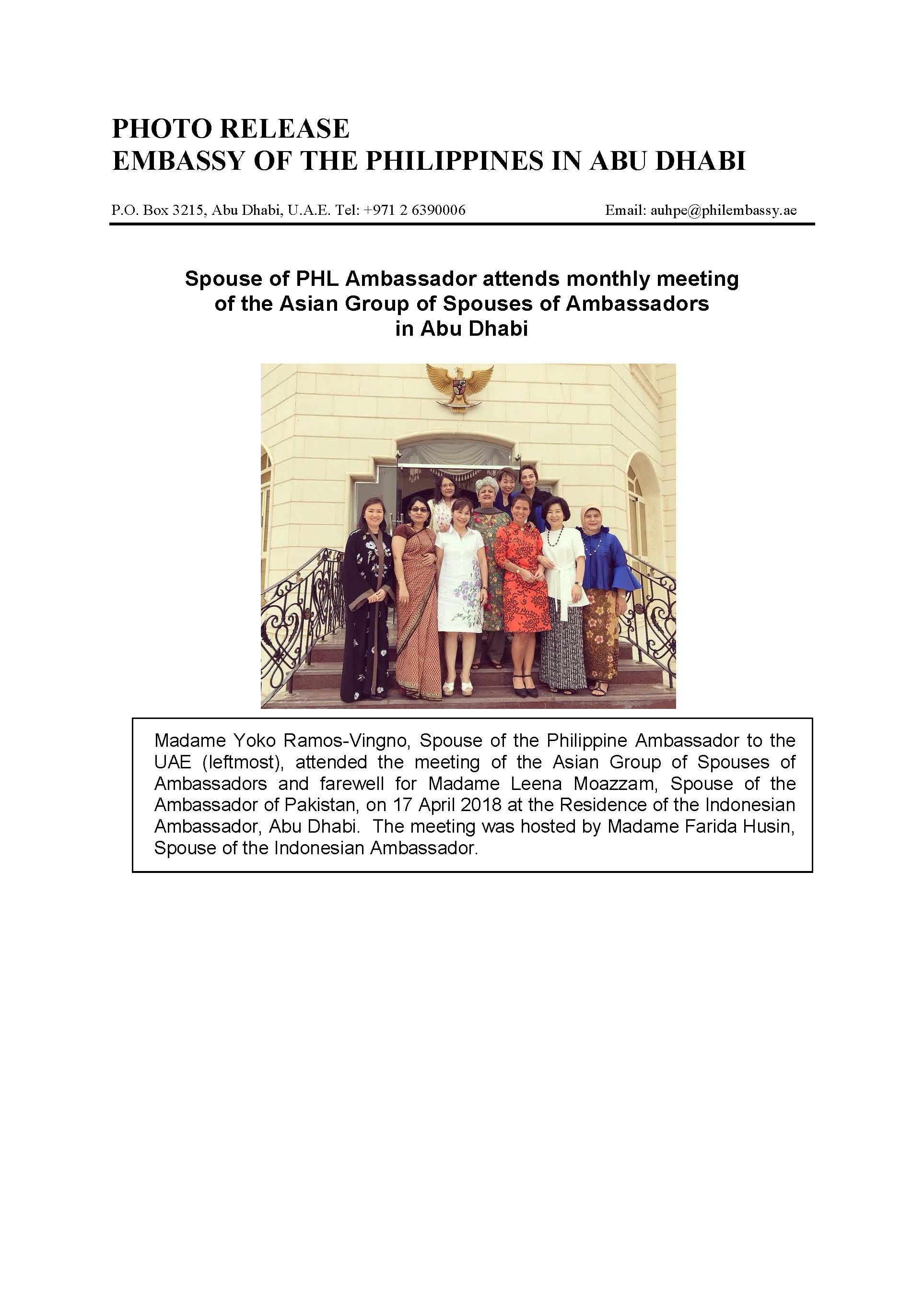 Photo Release Farewell for Spouse of PK Ambassador 180417