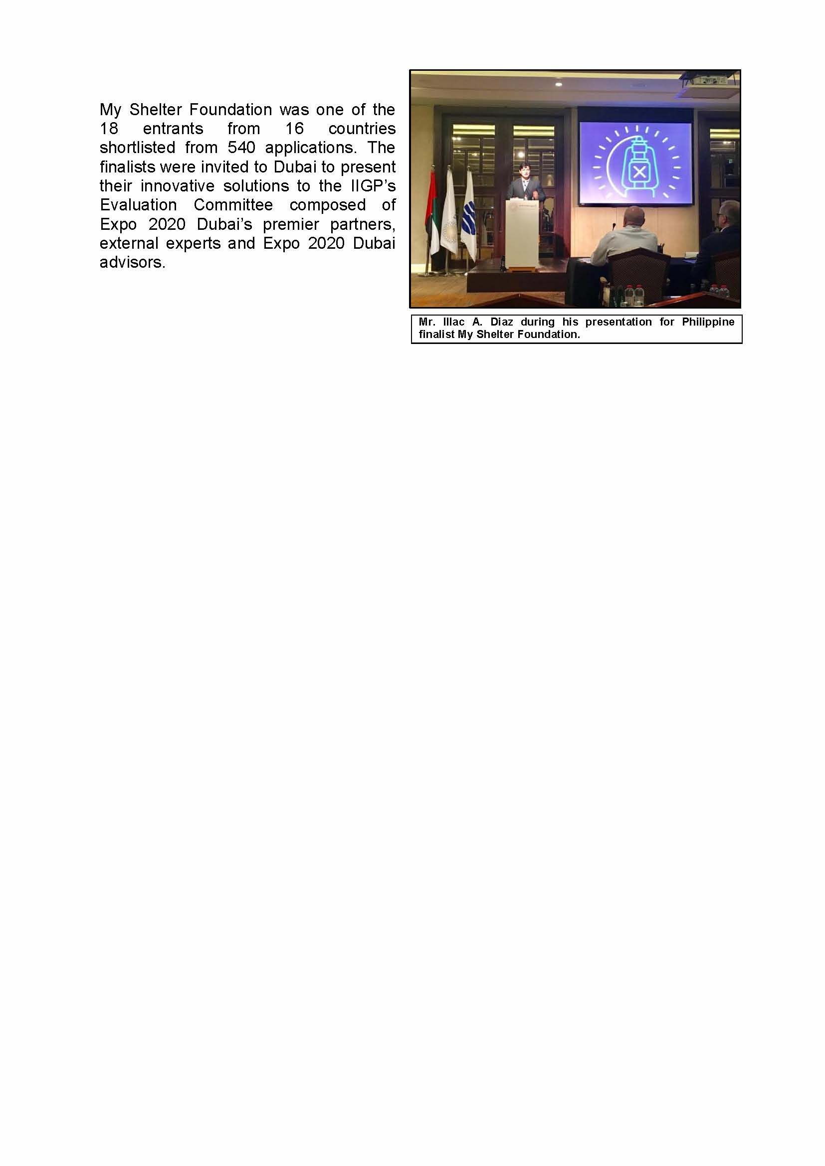 PR my shelter foundation phl finalist to the expo live innovation impact grant programme Page 2