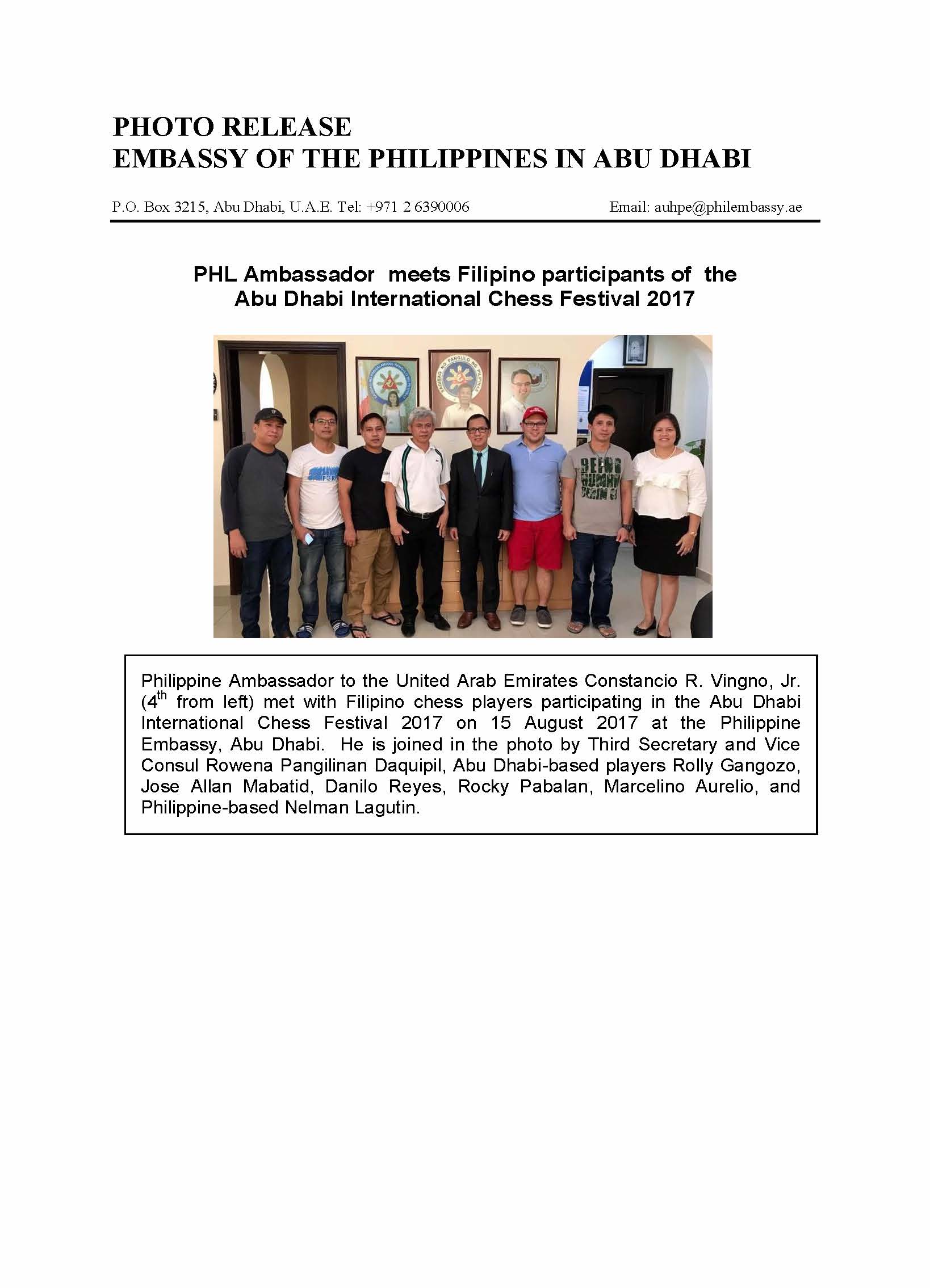 Photo Release Courtesy call of Chess Players 170815