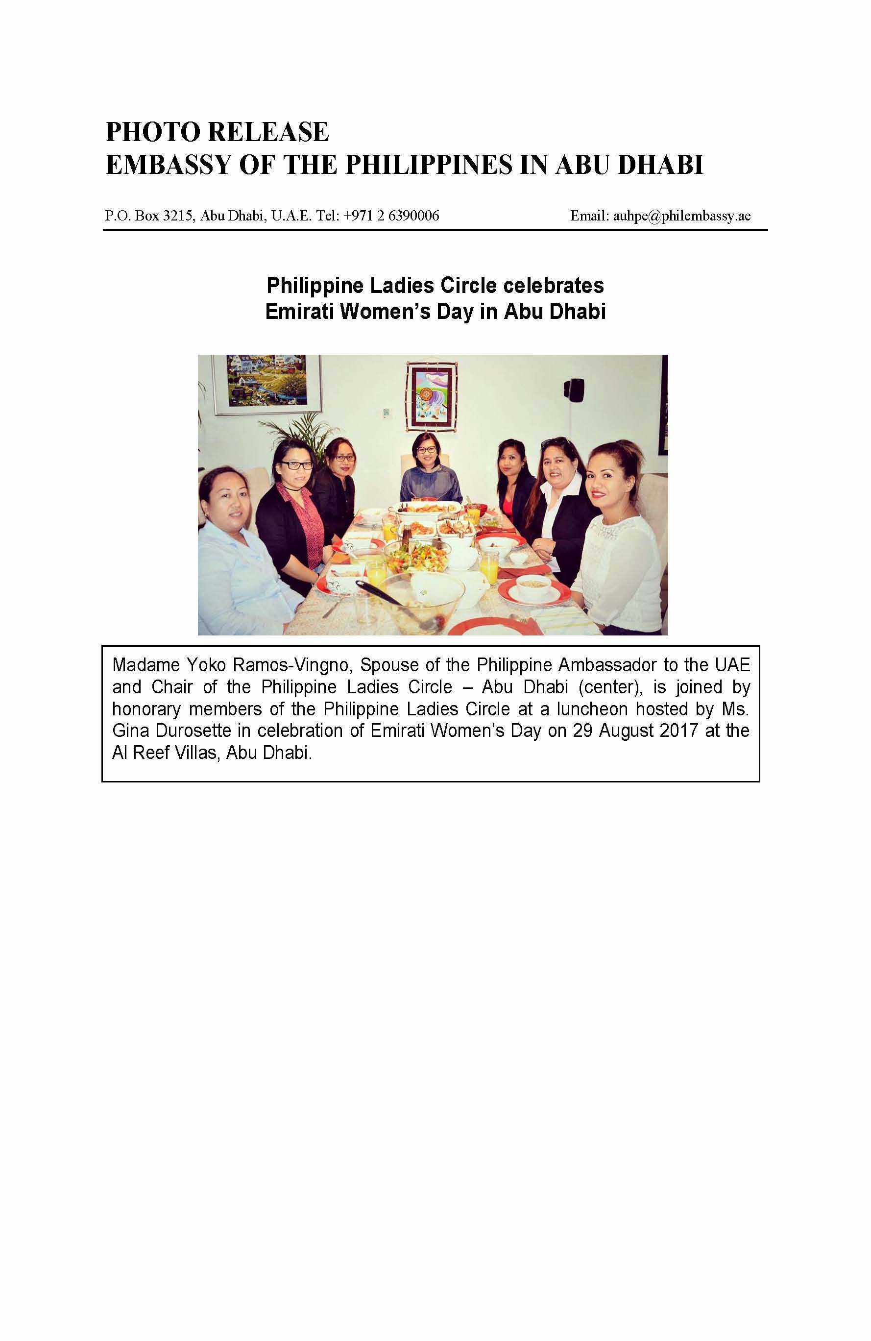 Photo Release PH Ladies Circle celebrate Emirati Womens Day 170829