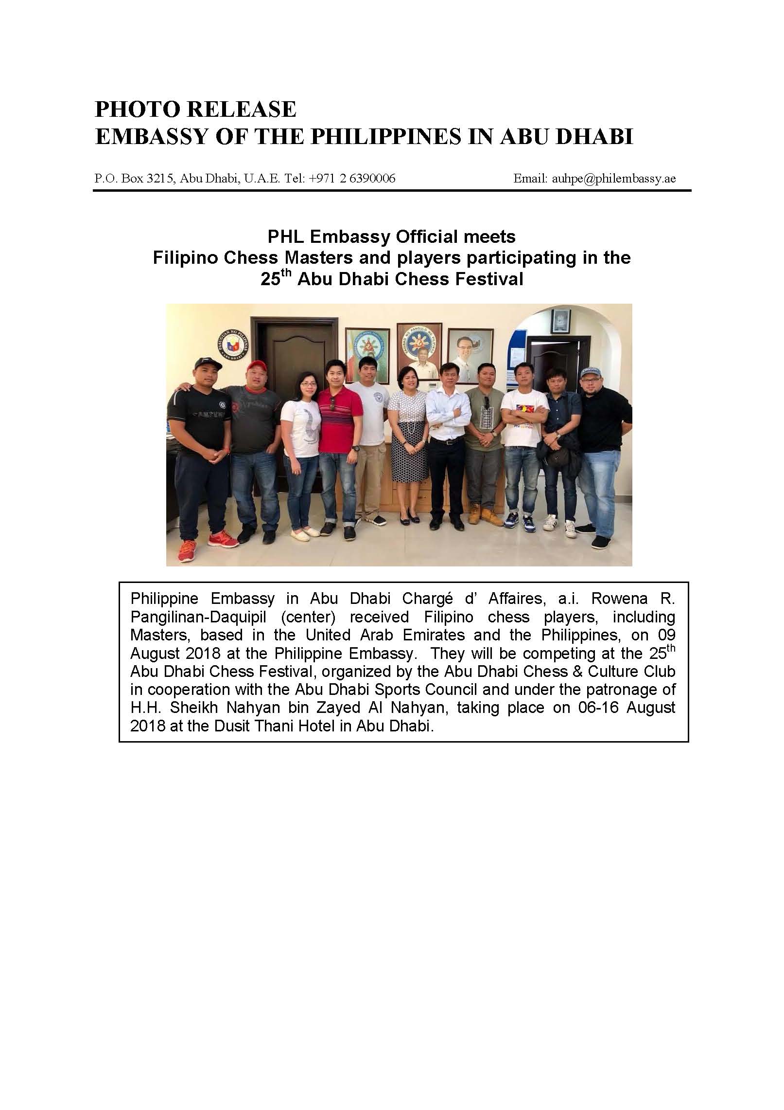 Photo Release Filipino players for Abu Dhabi Chess Festival