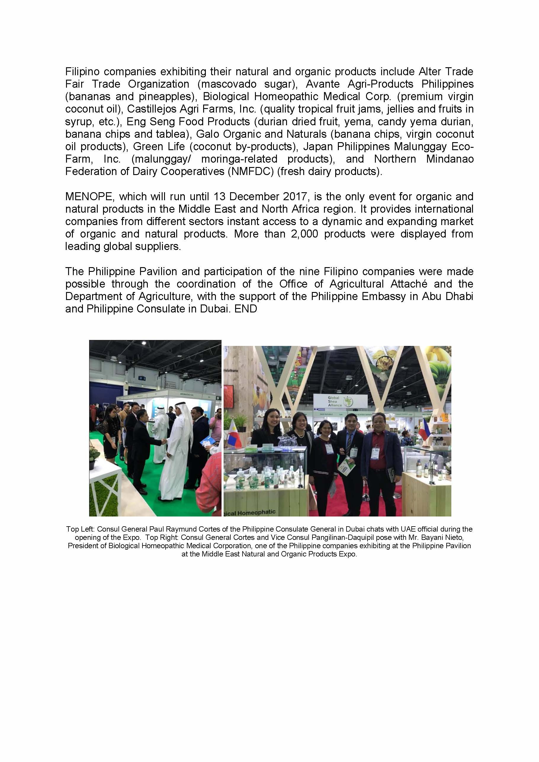 PRESS RELEASE PHL Missions in UAE support Philippine exhibitors in MENOPE 11Dec17 Page 2