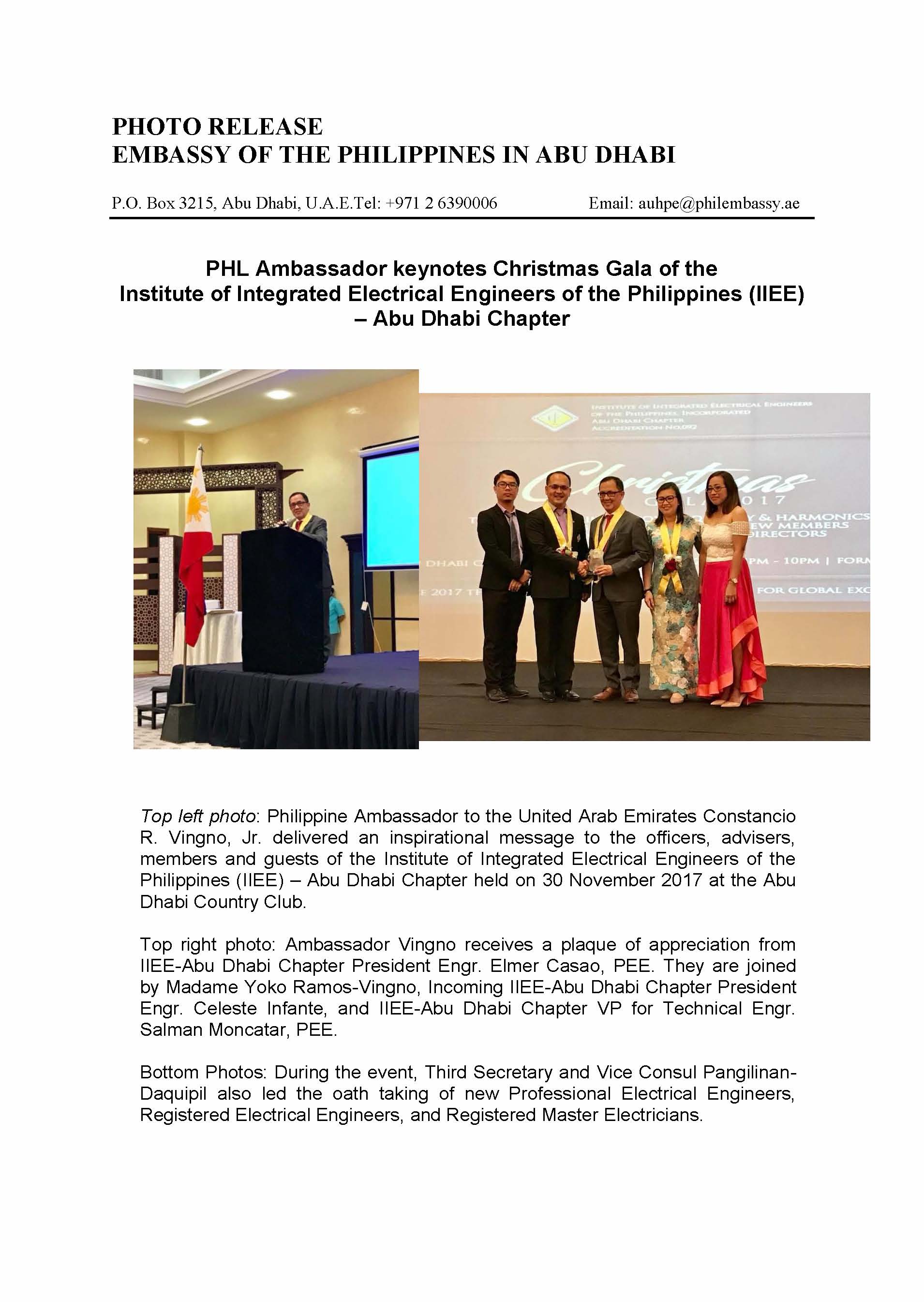 Photo Release PHL Ambassador keynotes Christmas Gala of IIEE Abu Dhabi Chapter 171130 Page 1