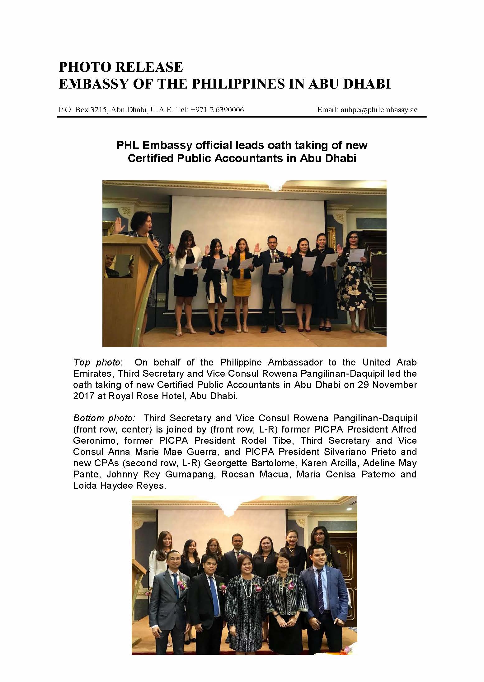Photo Release PHL Embassy official leads oath taking of new CPAs 171129