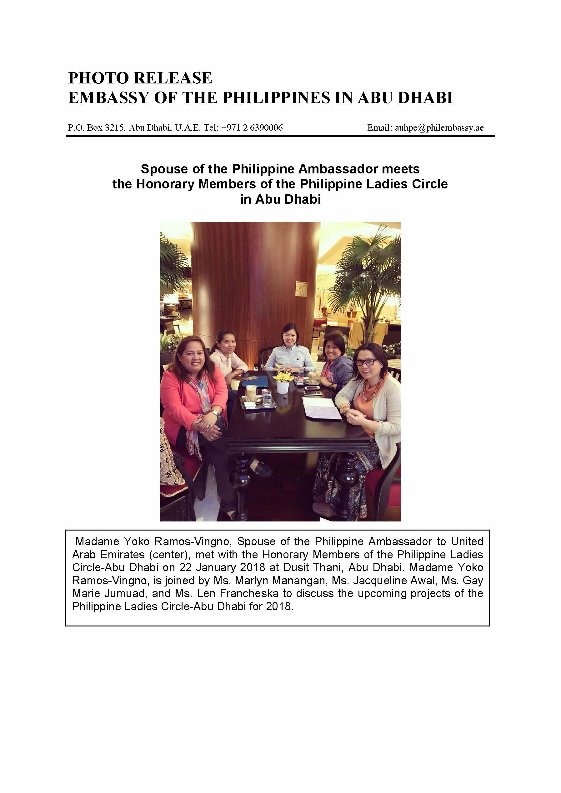 Photo Release Philippine ladies Circle Honorary Members