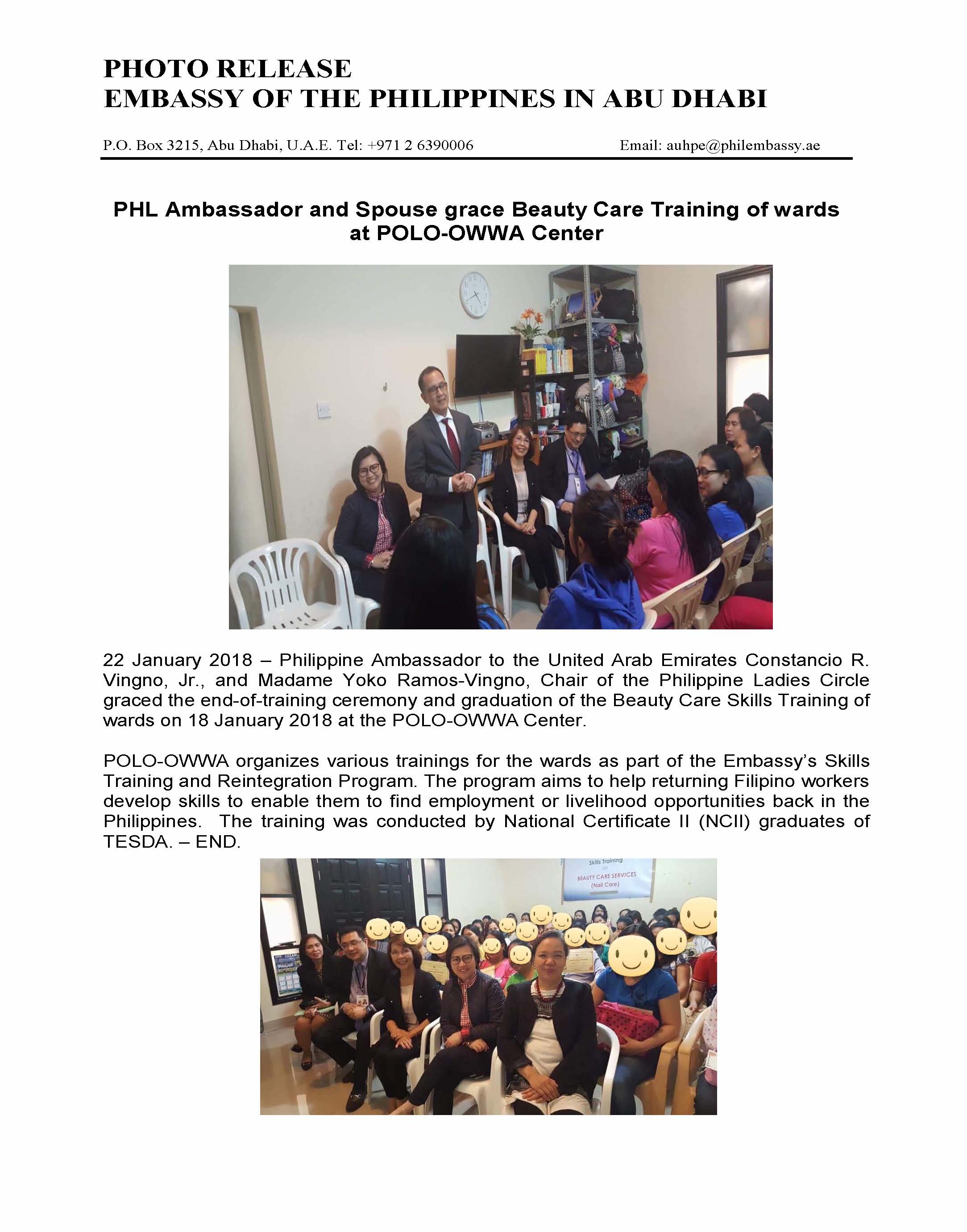 Photo Release Phl Ambassador graces training of wards at POLO OWWA