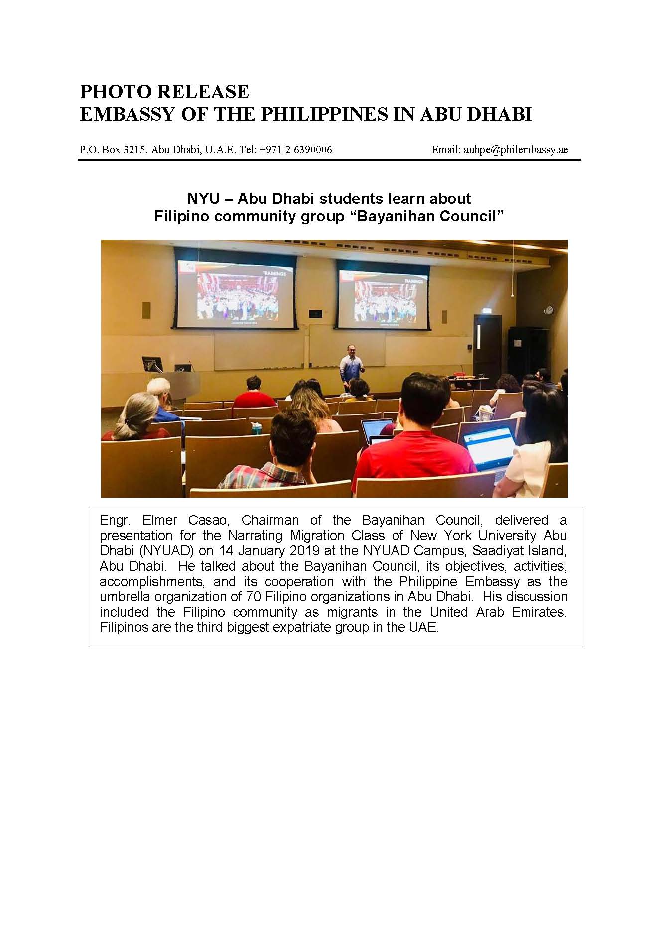 Photo Release NYUAD students learn about Bayanihan Council 190114 1