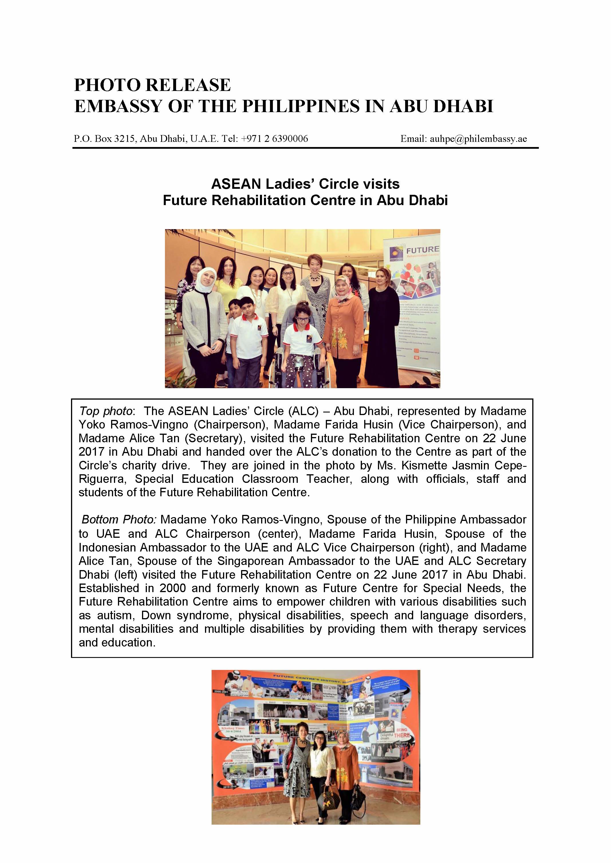 Photo Release ASEAN Ladies Circle visits Future Rehabilitation Centre 170622