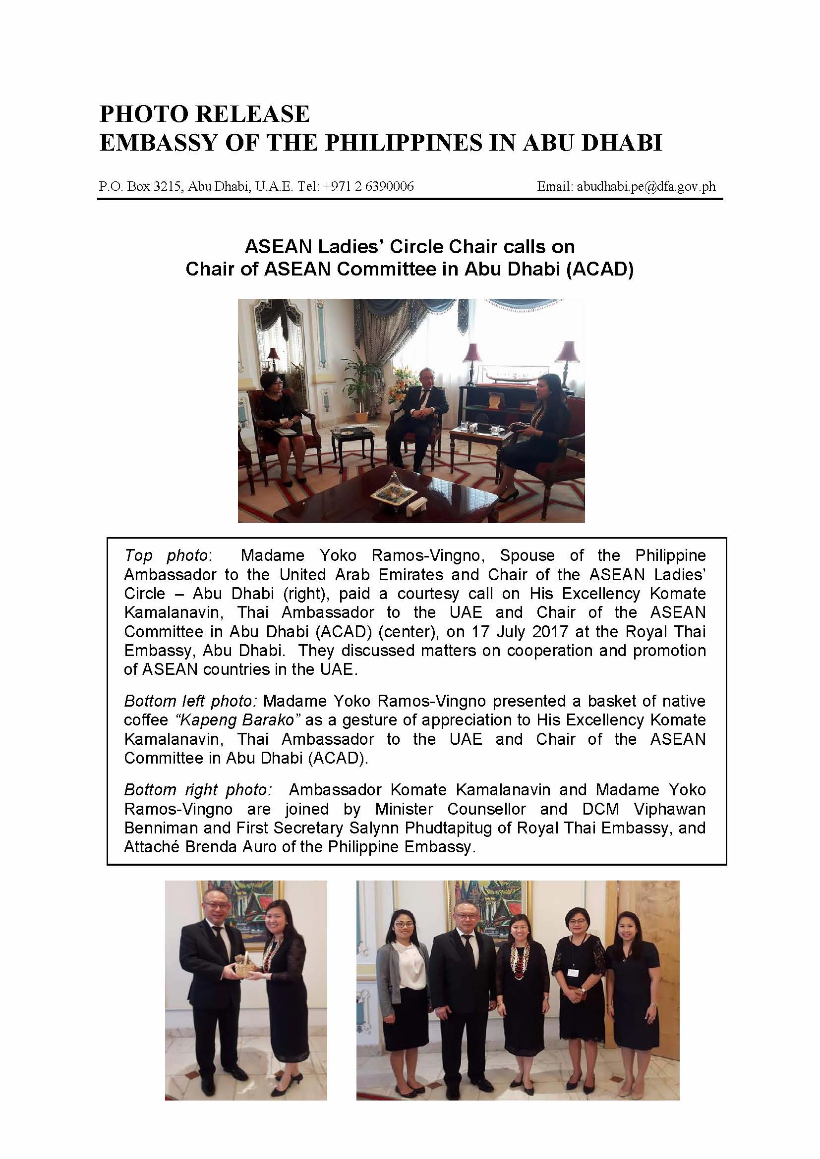 Photo Release Courtesy Call of Madame Vingno on Thai Ambassador 170717