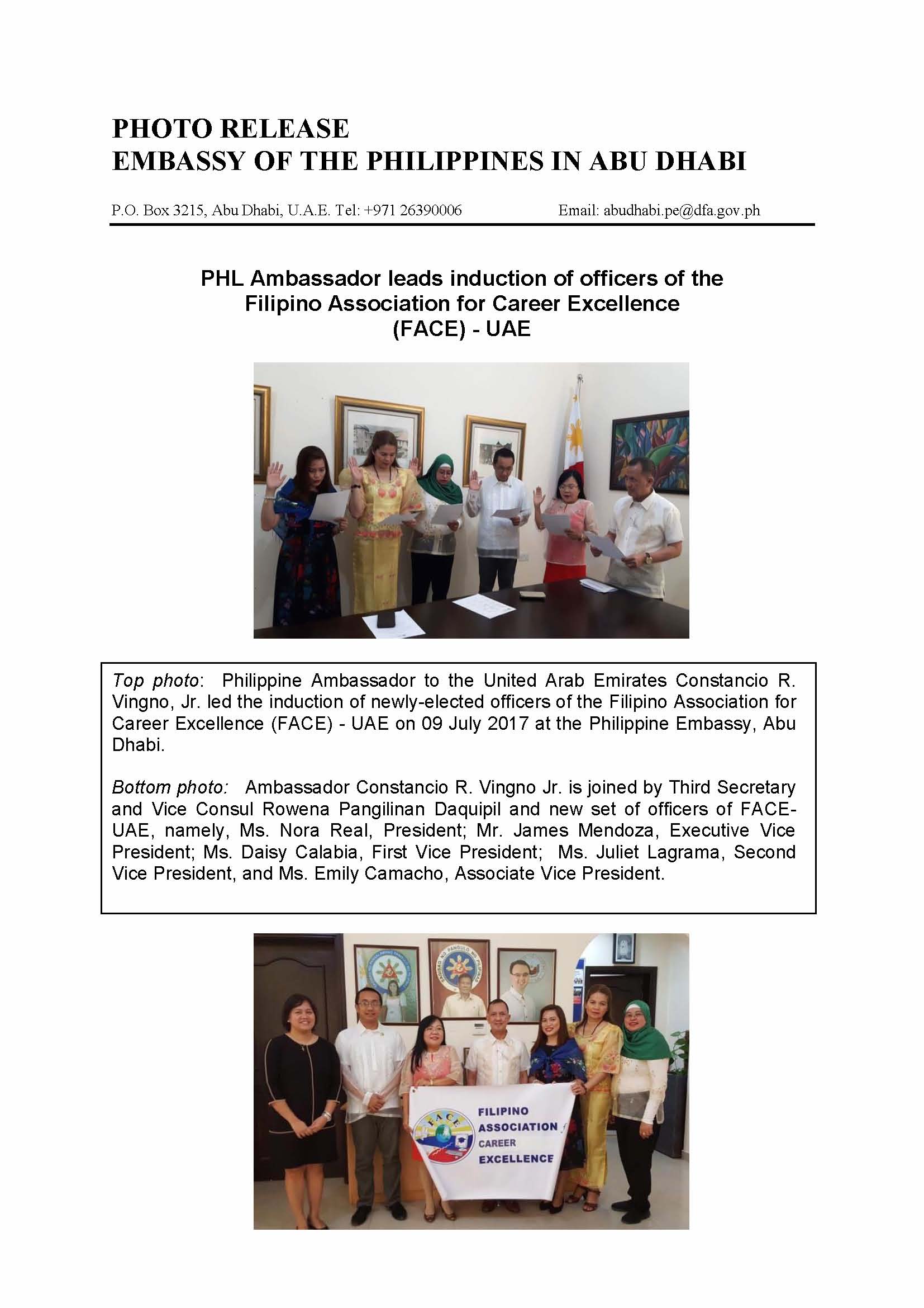 Photo Release FACE UAE Induction of Officers 170709