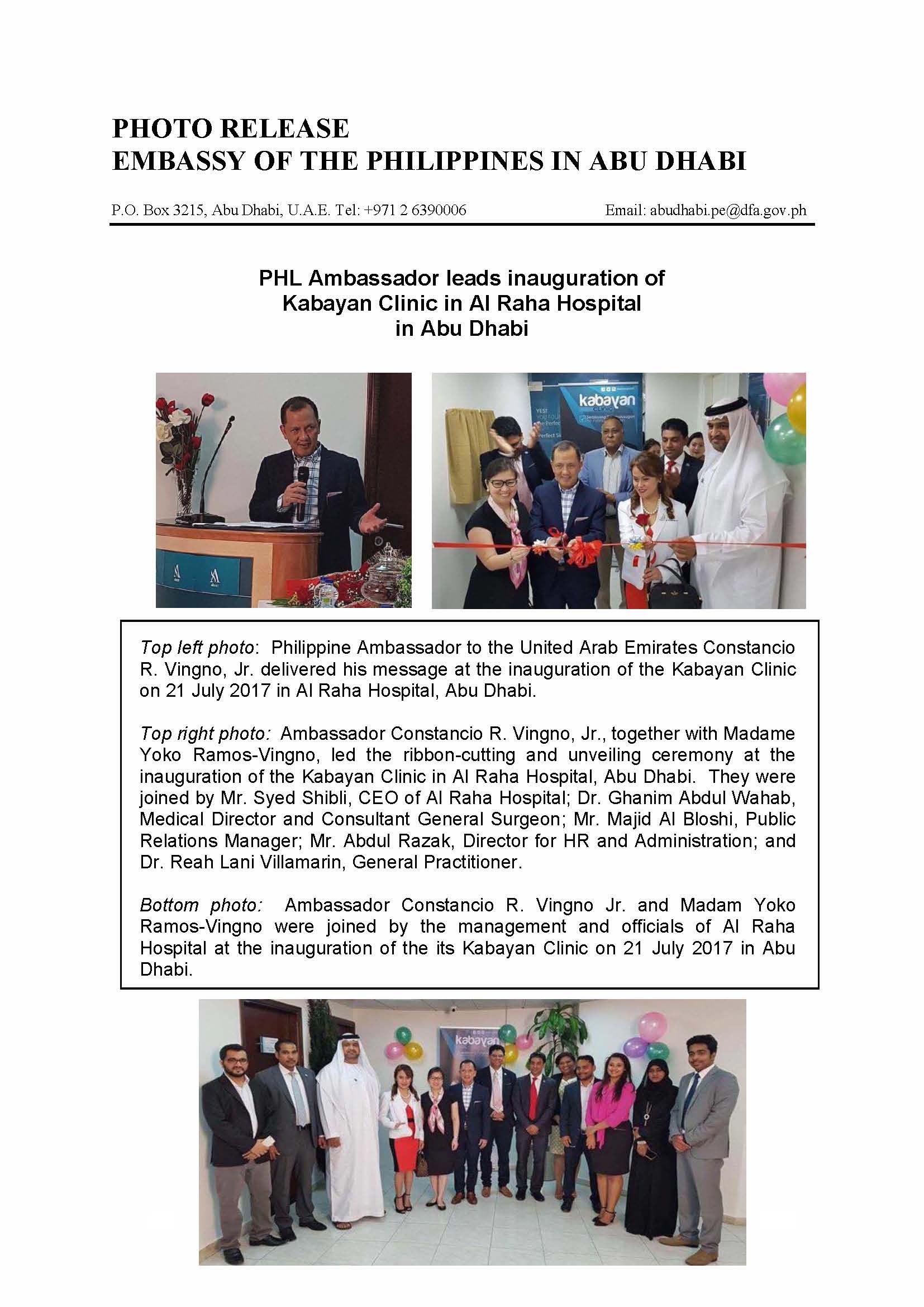 Photo Release Launch of Kabayan Clinic in Al Raha Hospital 170721