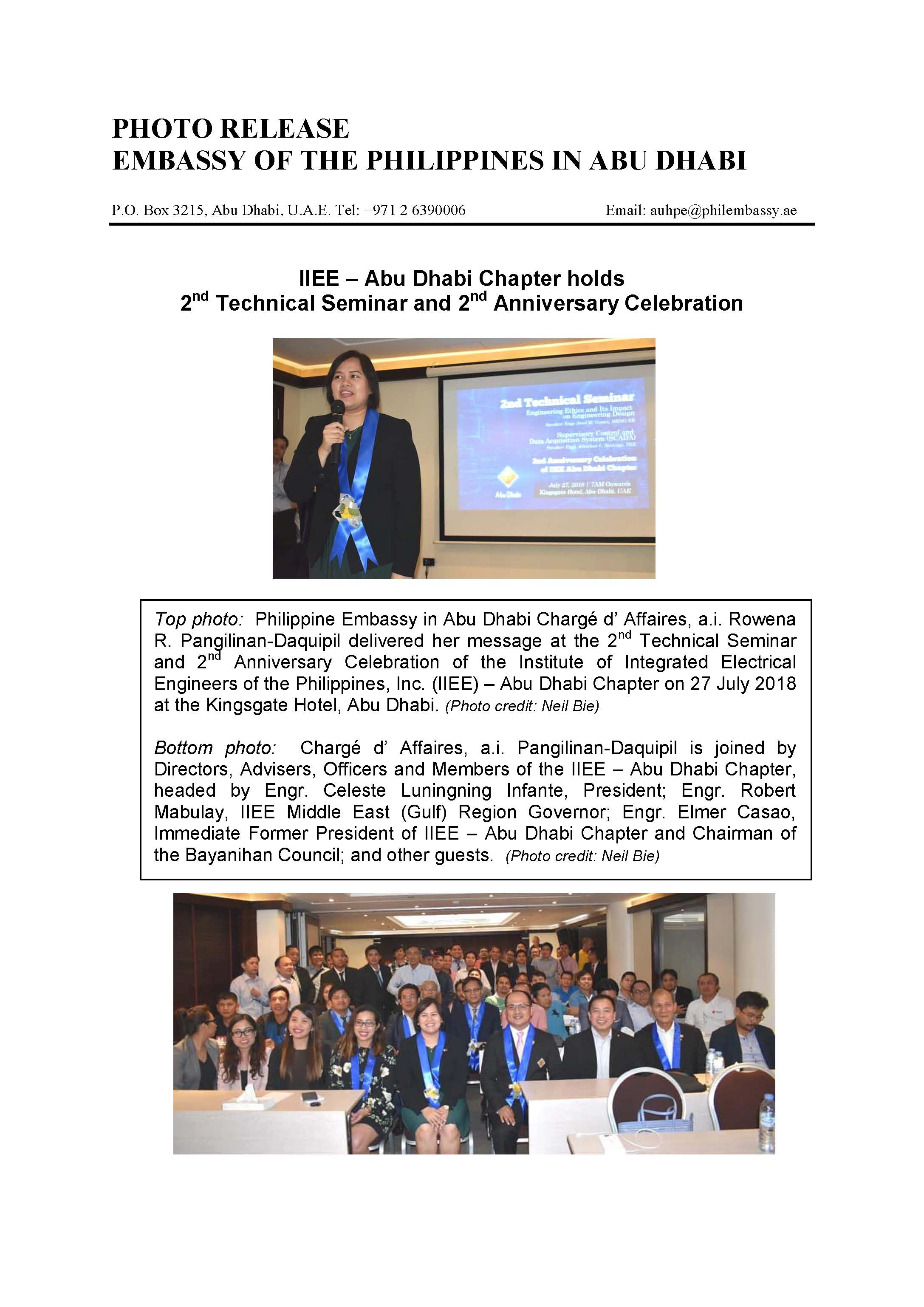 Photo Release IIEE Abu Dhabi 2nd Tech Seminar 2nd Anniversary 180727