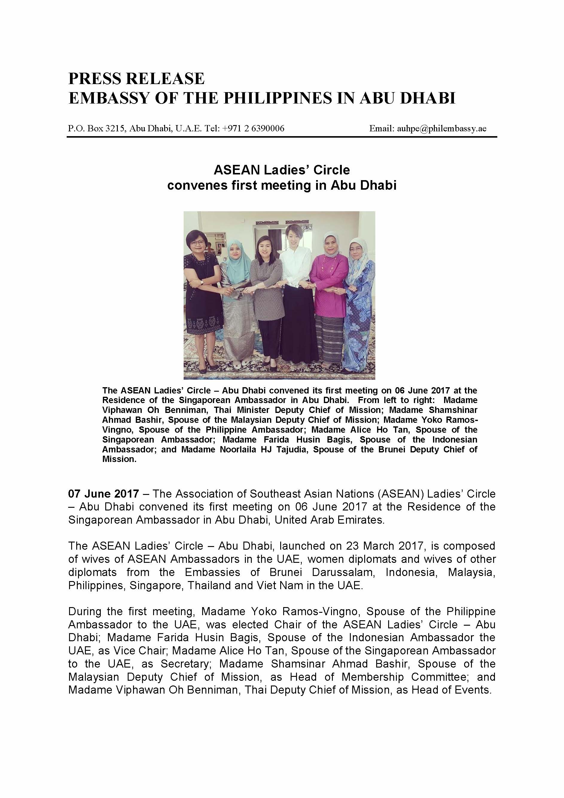 PR ASEAN Ladies Circle convenes first meeting 170606 Page 1