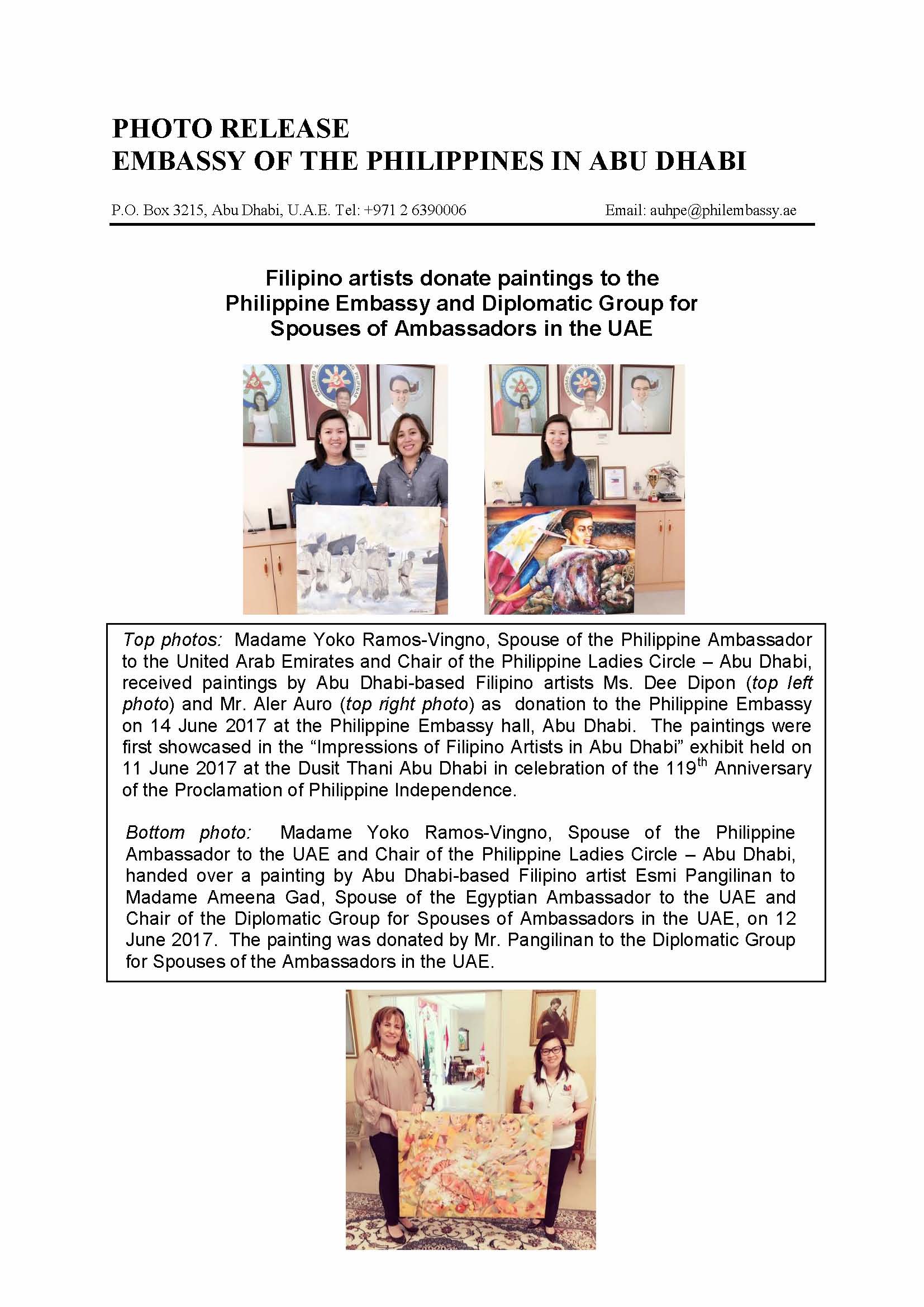 PR Donations of Paintings from Filipino Artists 170614