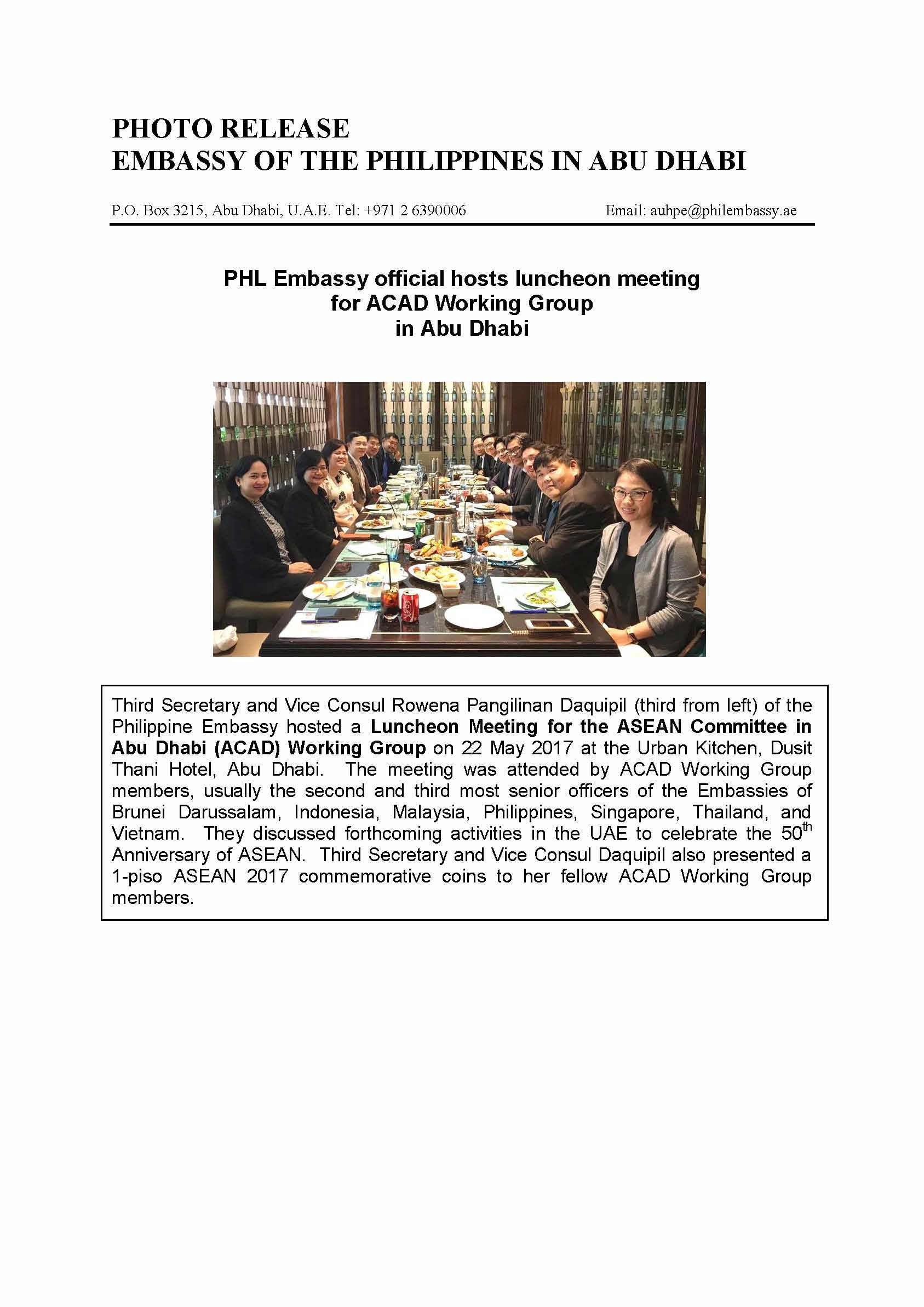 PR Embassy official hosts ASEAN luncheon meeting in Abu Dhabi 170522