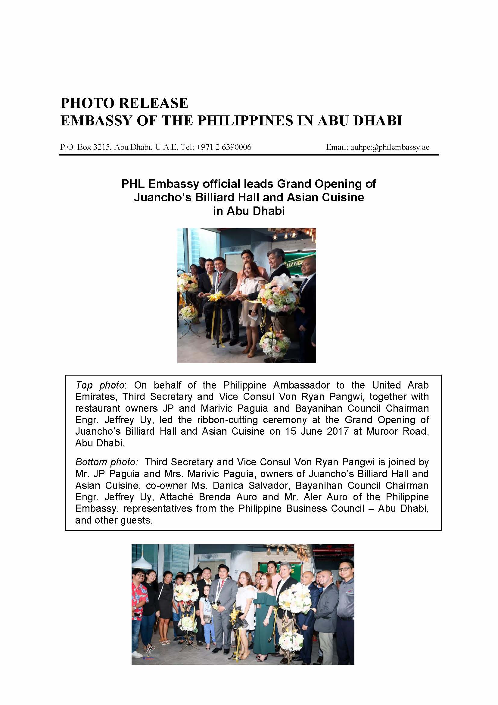 PR Opening of Juanchos Billiard Hall and Asian Cuisine 170615