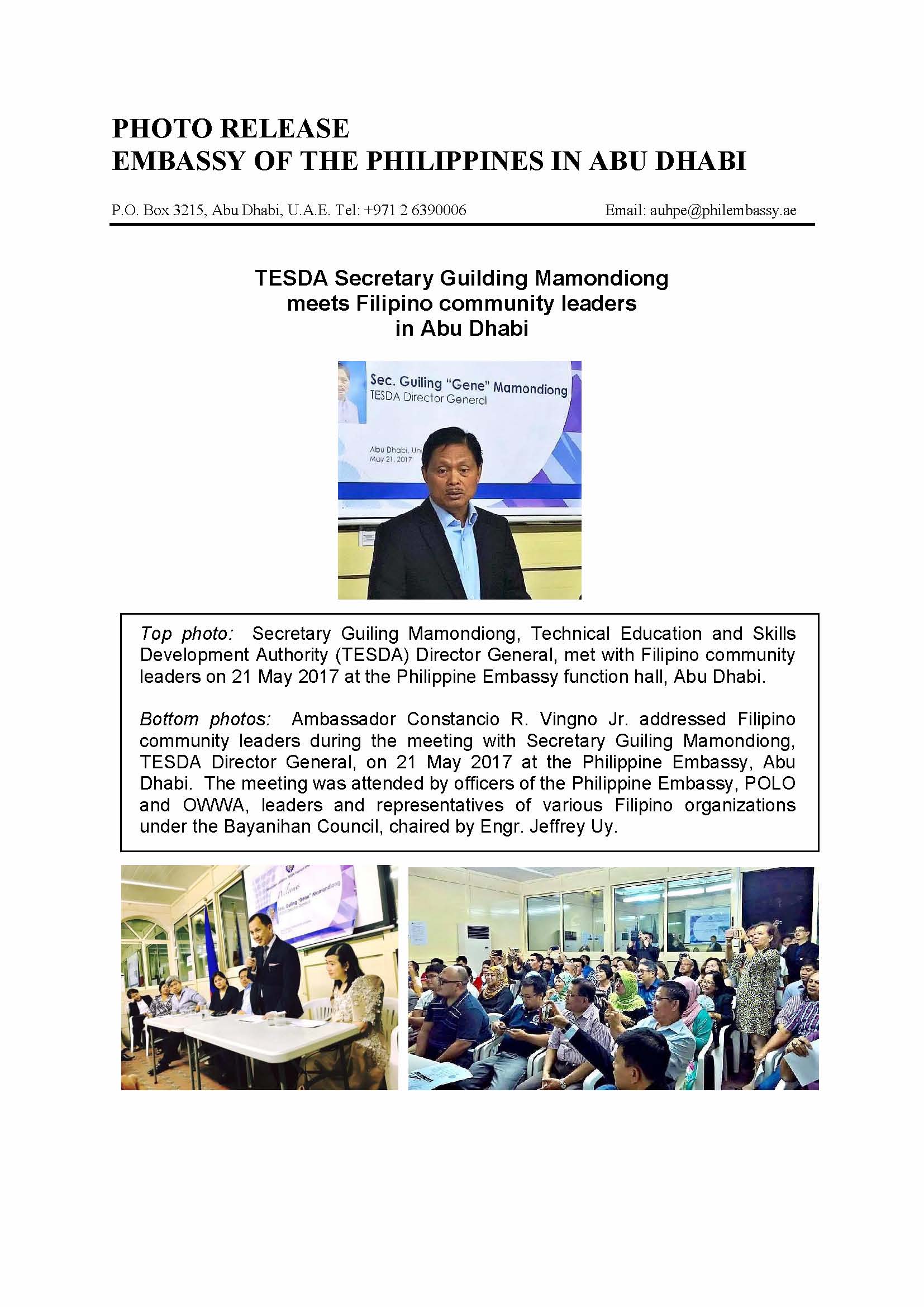 PR TESDA Sec. Mamondiong meets Filcom leaders 170521