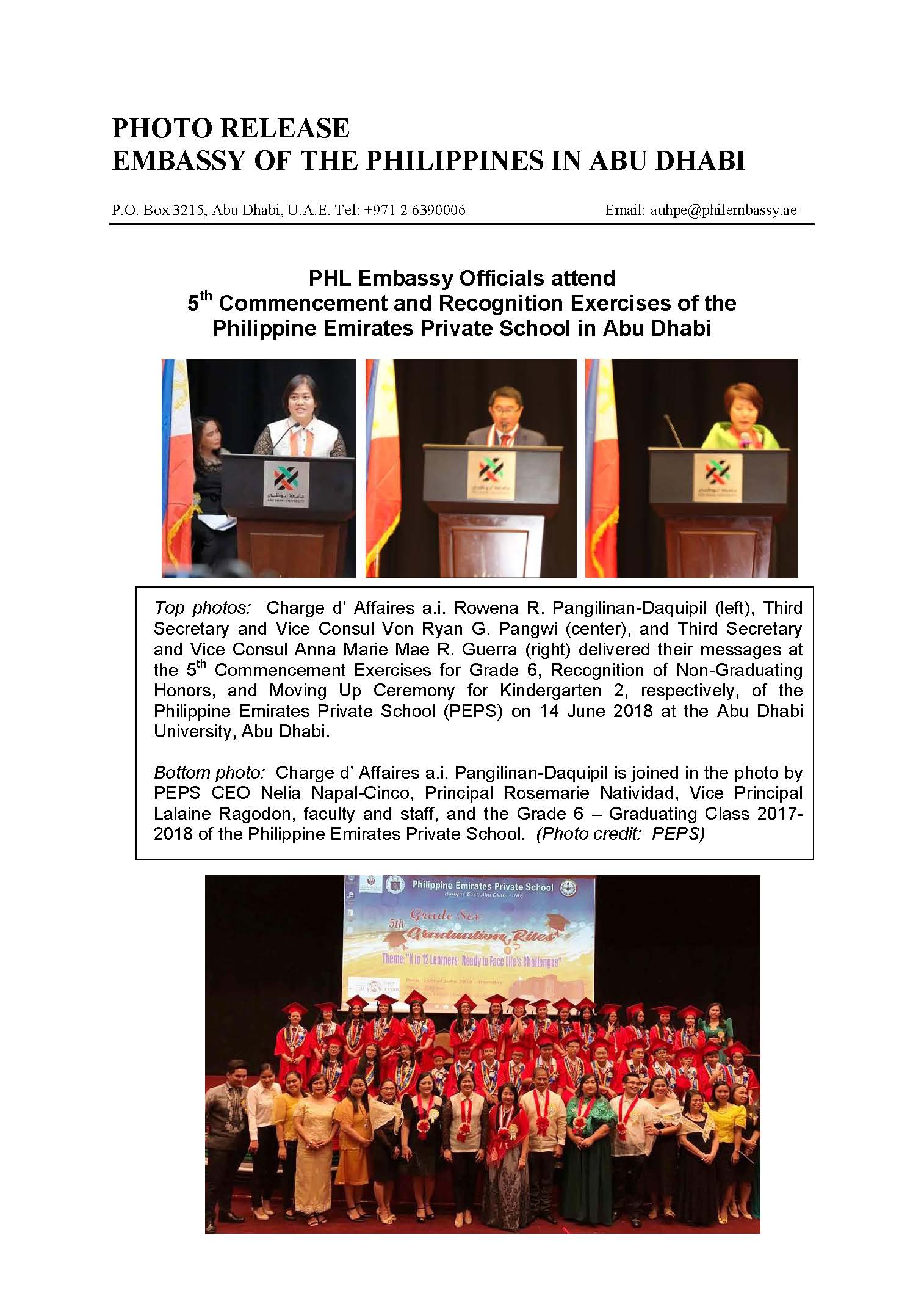 Photo Release PEPS 5th Commencement Exercises 180614