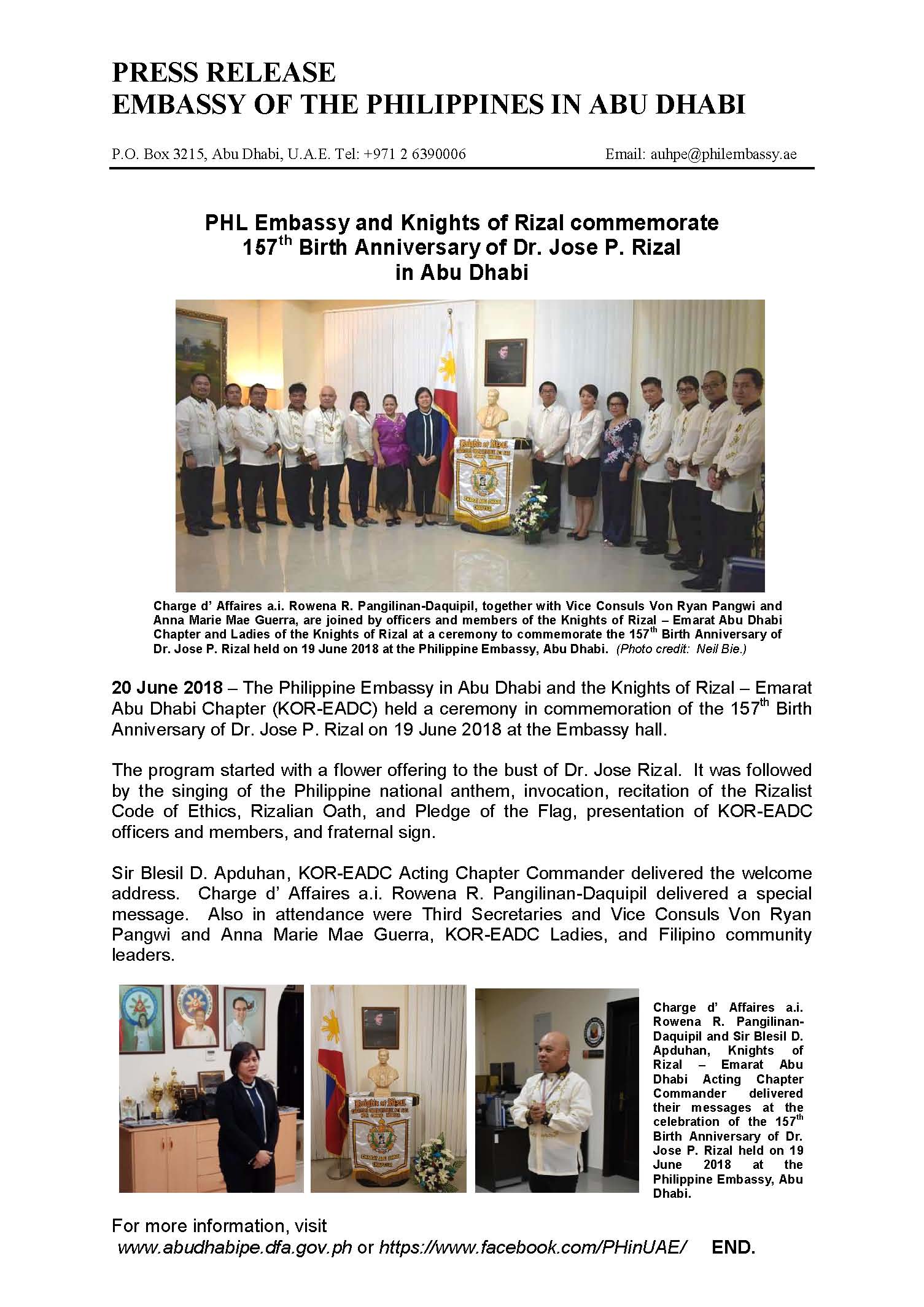 Press Release 157th Birth Anniv of Rizal 180619 1