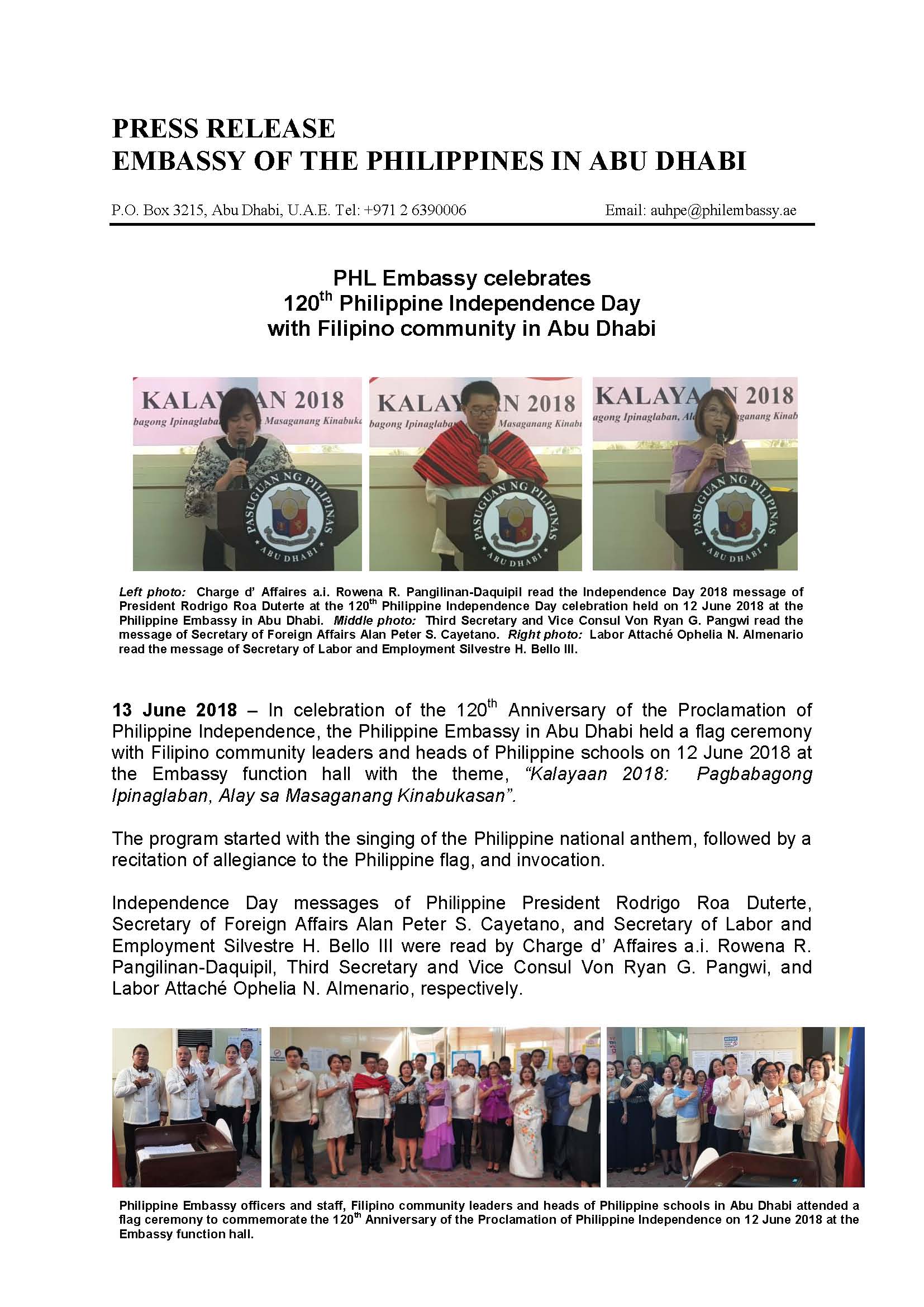 Press Release Araw ng Kalayaan 2018 Page 1