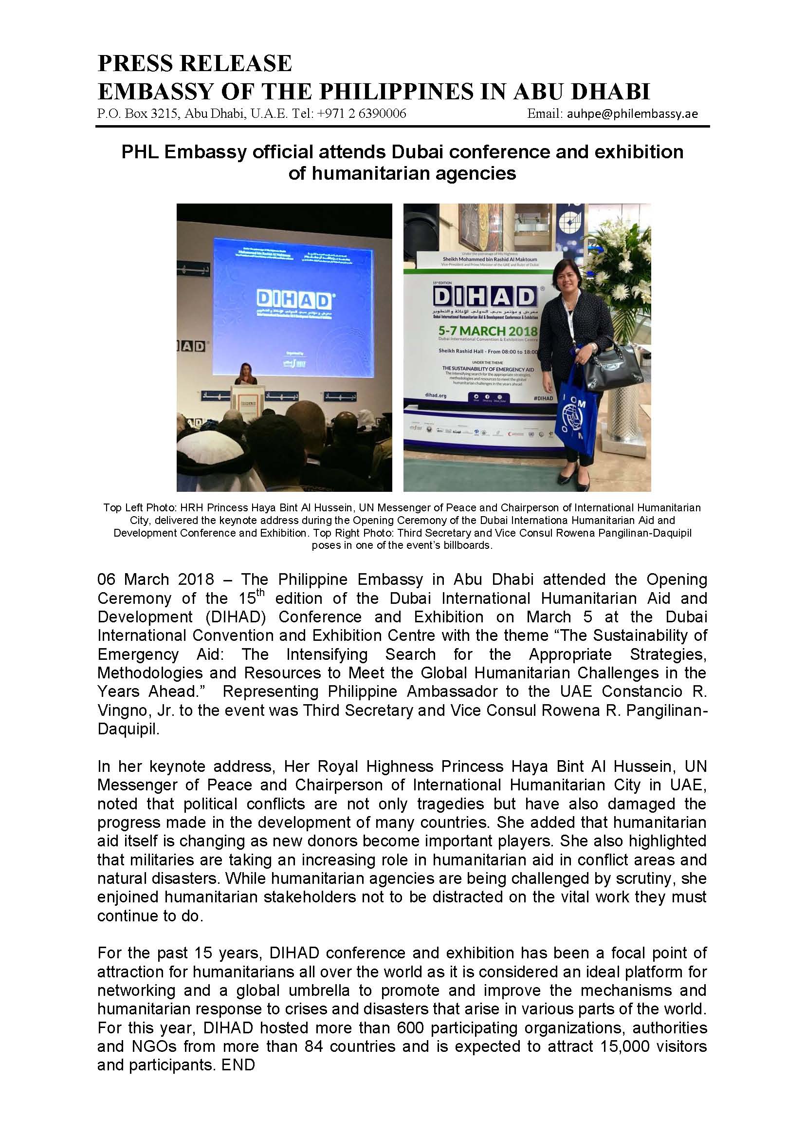 PRESS RELEASE Phl Embassy attends Dubai conference of humanitarian agencies 7Mar18 1