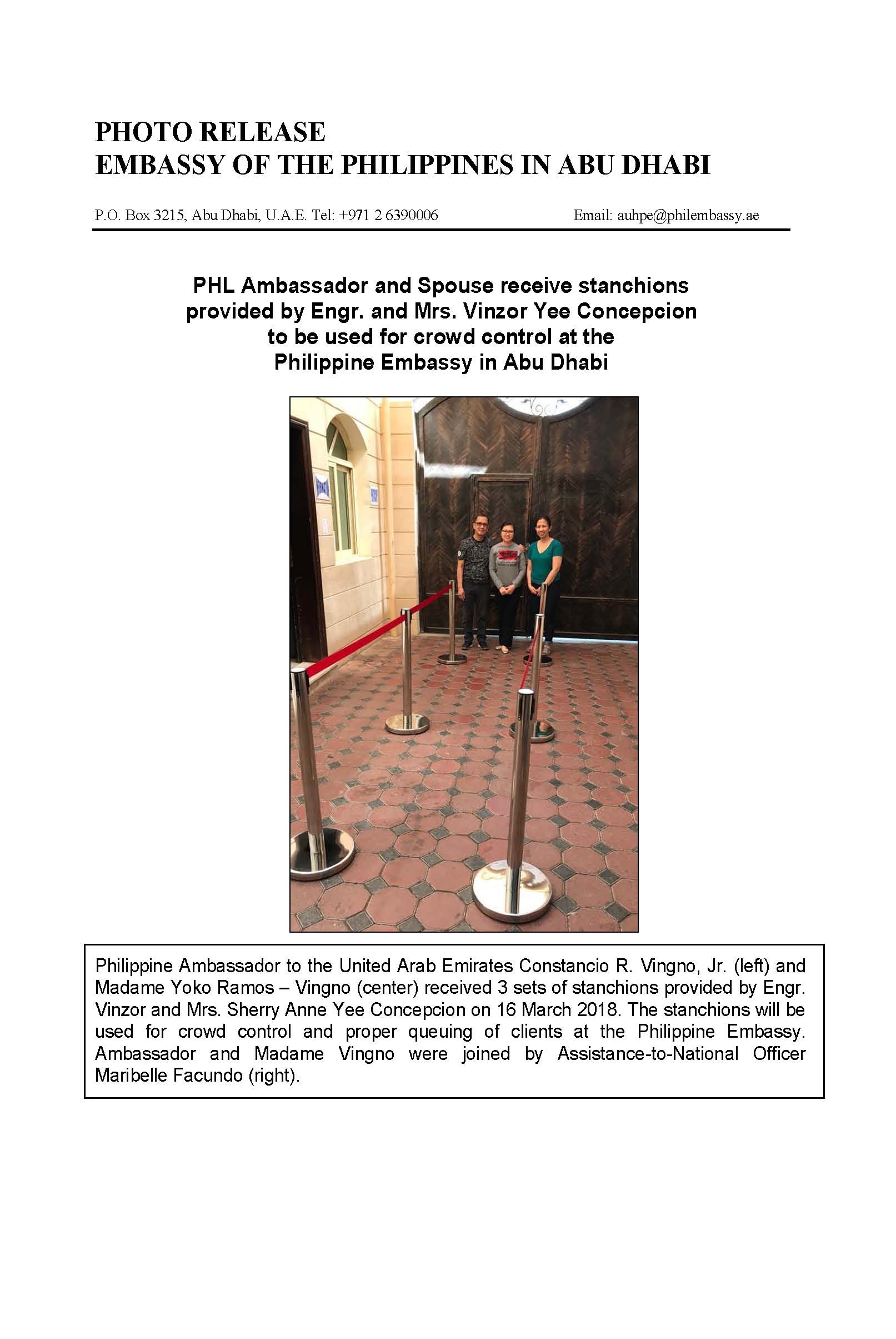 Photo Release Engr. Concepcion wife donate 3 sets of stanchions