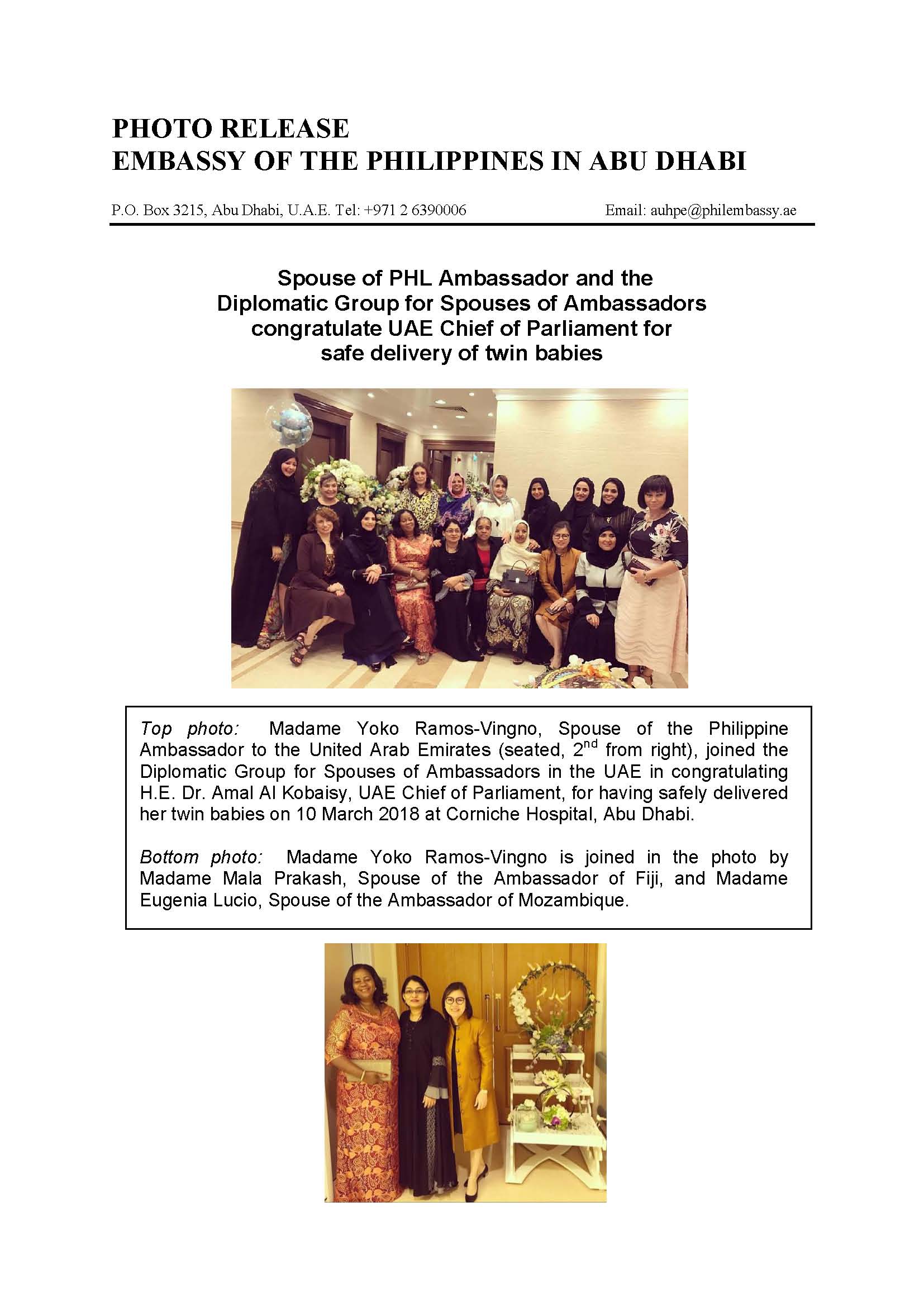 Photo Release MYRV congratulates Dr Amal on delivery of twin babies 180310