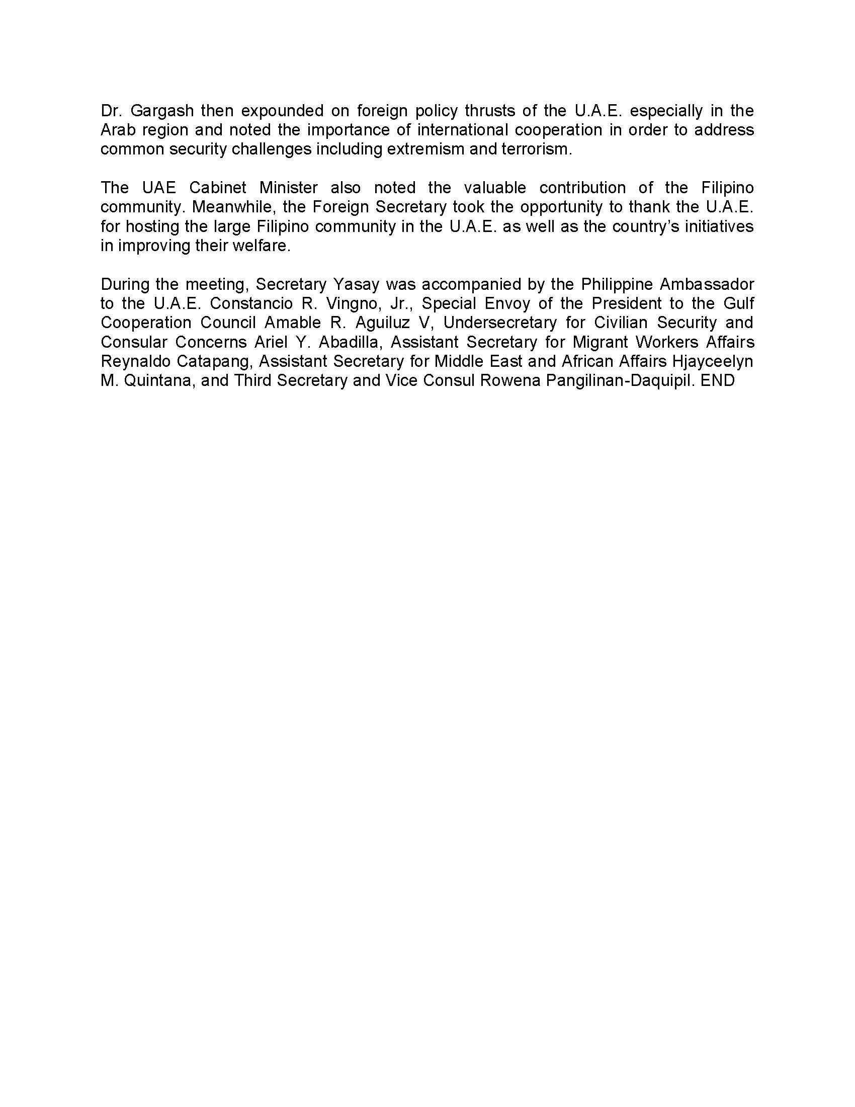 PRESS RELEASE SFA Yasay meets Minister Dr. Anwar Gargash 2 Page 2