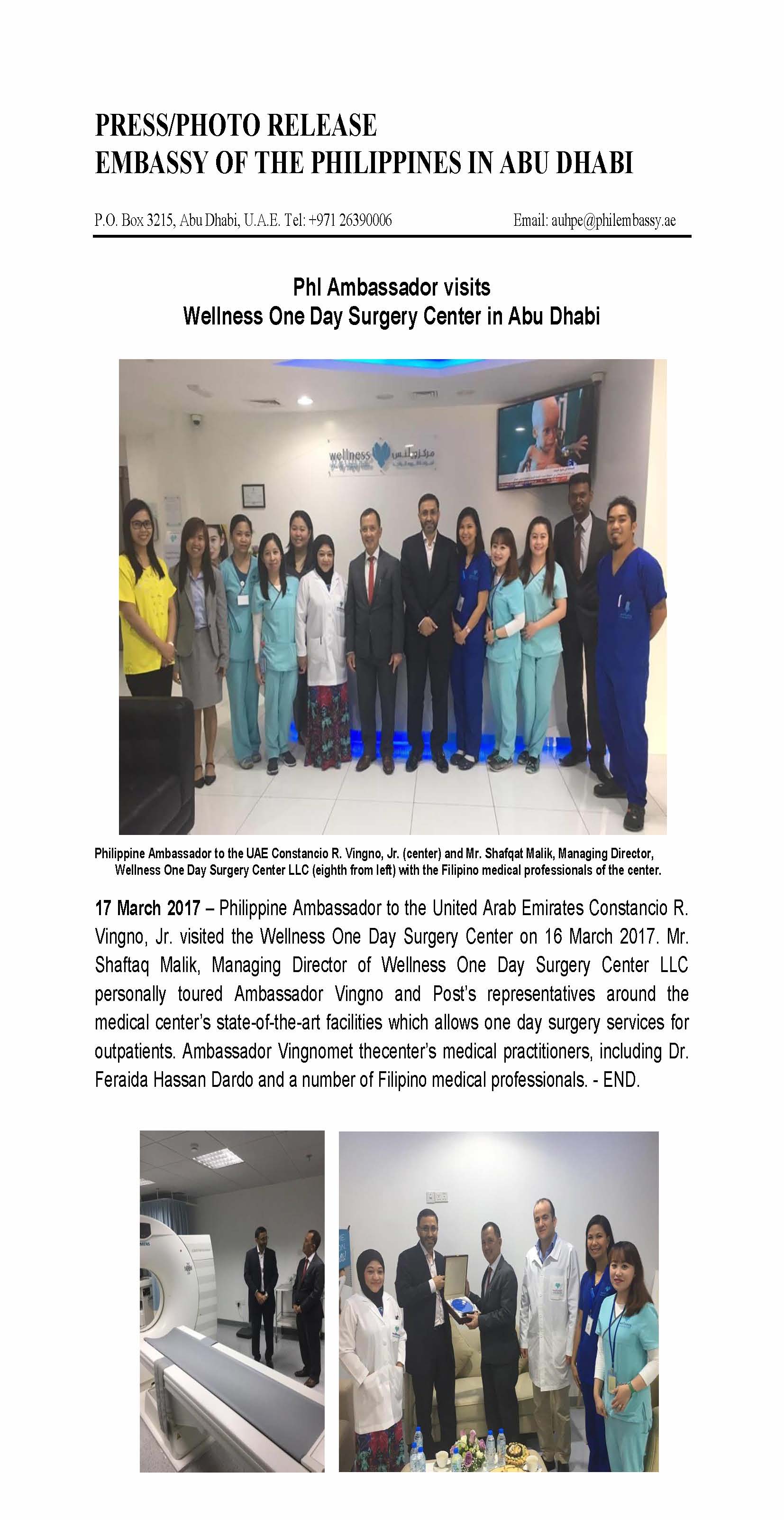 Phl Ambassador Visits Wellness One Day Surgery Center In Abu Dhabi