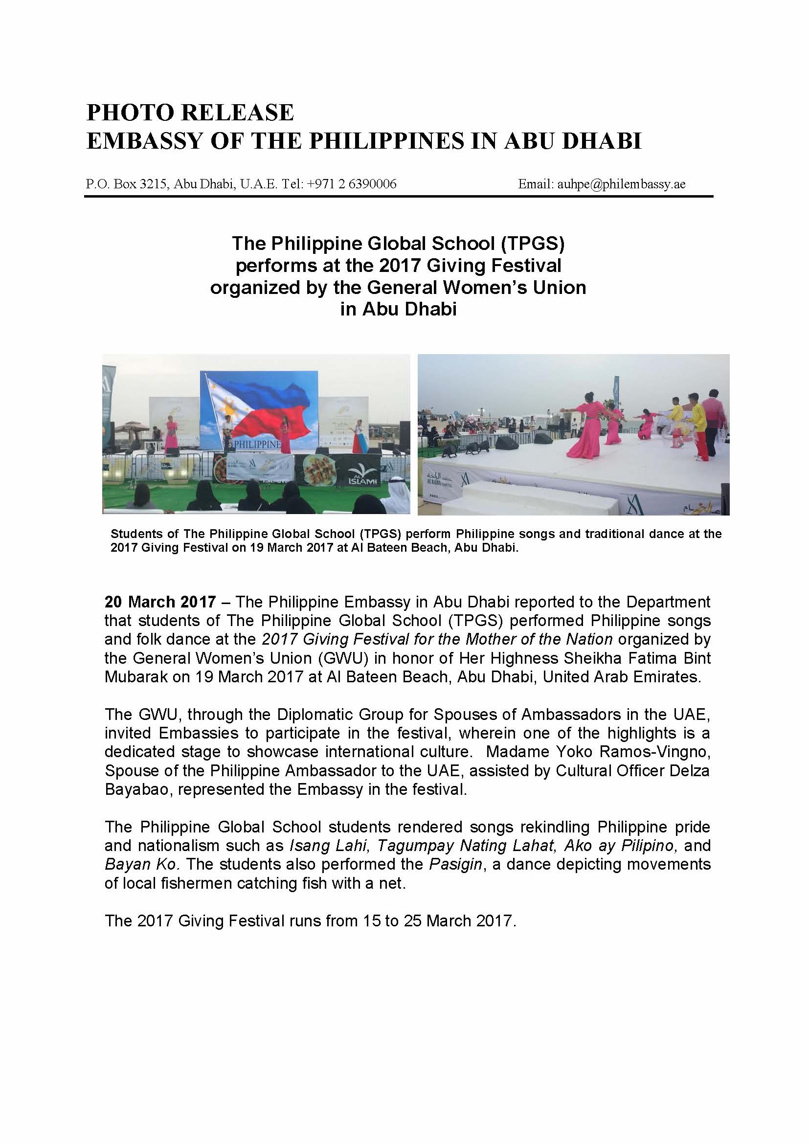 Press Release TPGS Abu Dhabi at GWU Festival 170319 Page 1
