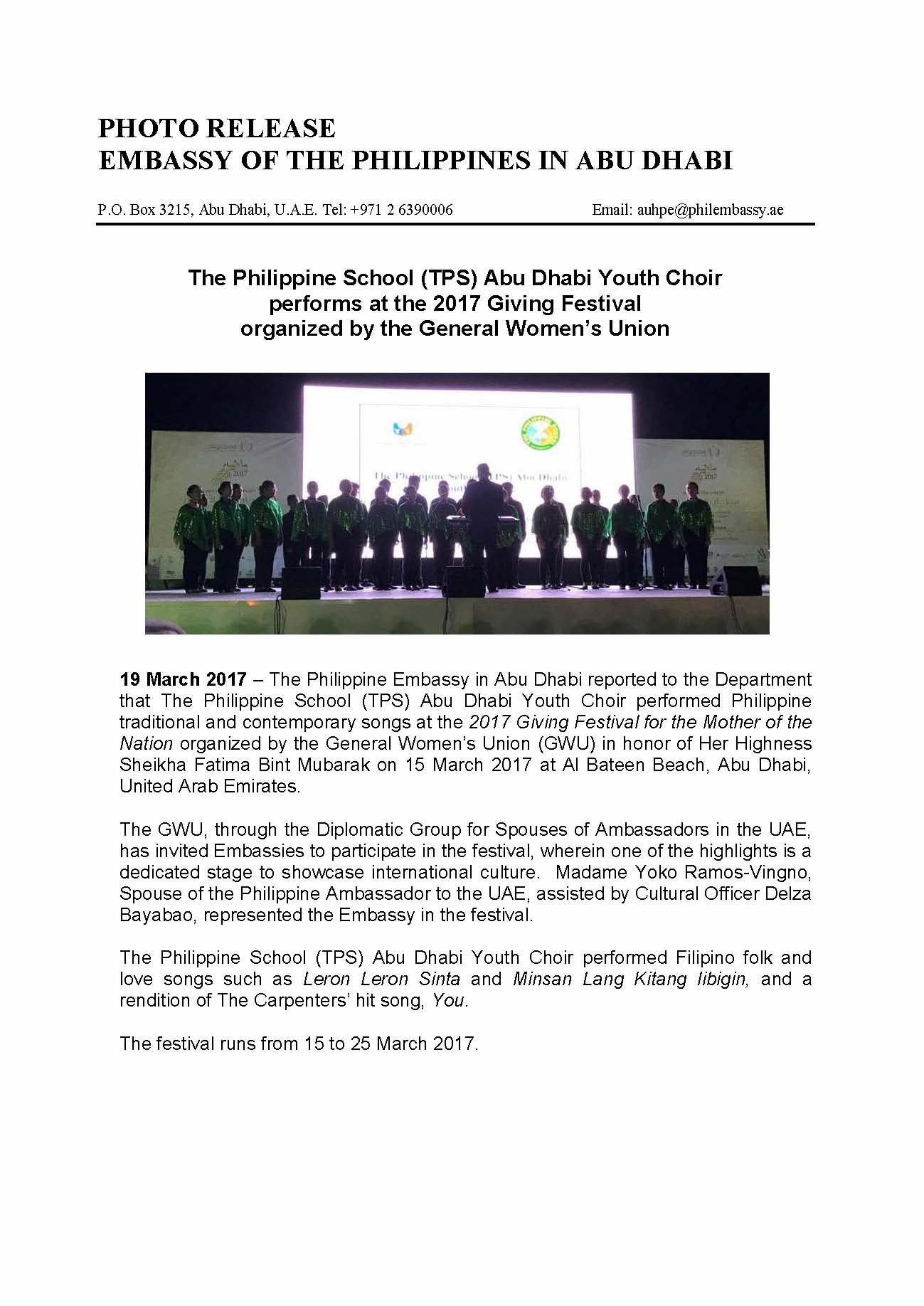 Press Release TPS Abu Dhabi at GWU Festival 170315 2 Page 1