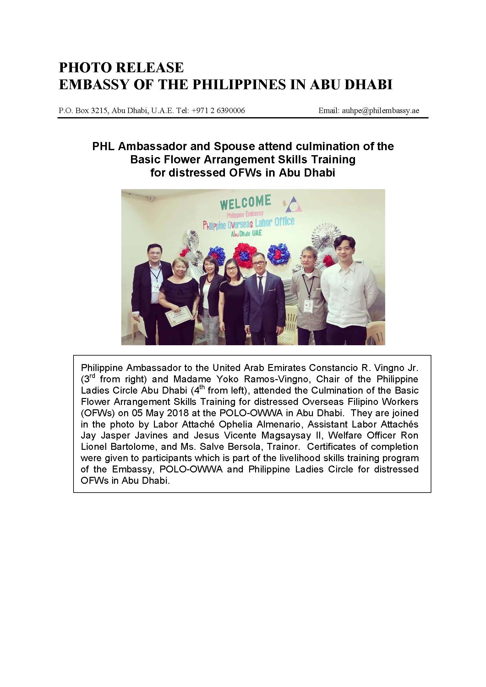 Photo Release Culmination of Flower Arrangement Skills Training for Wards 180505