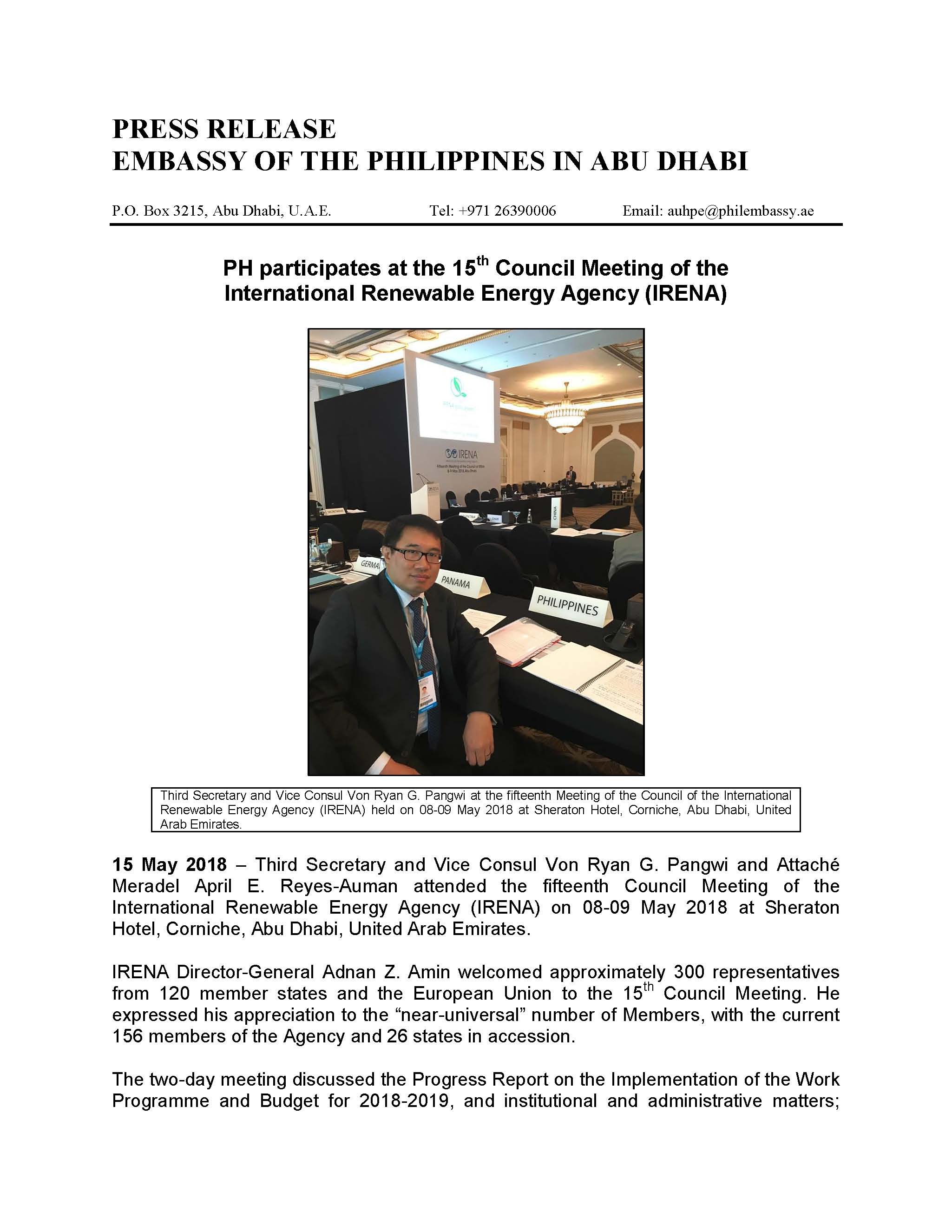 report cover and pr of 15th Council Meeting Page 1